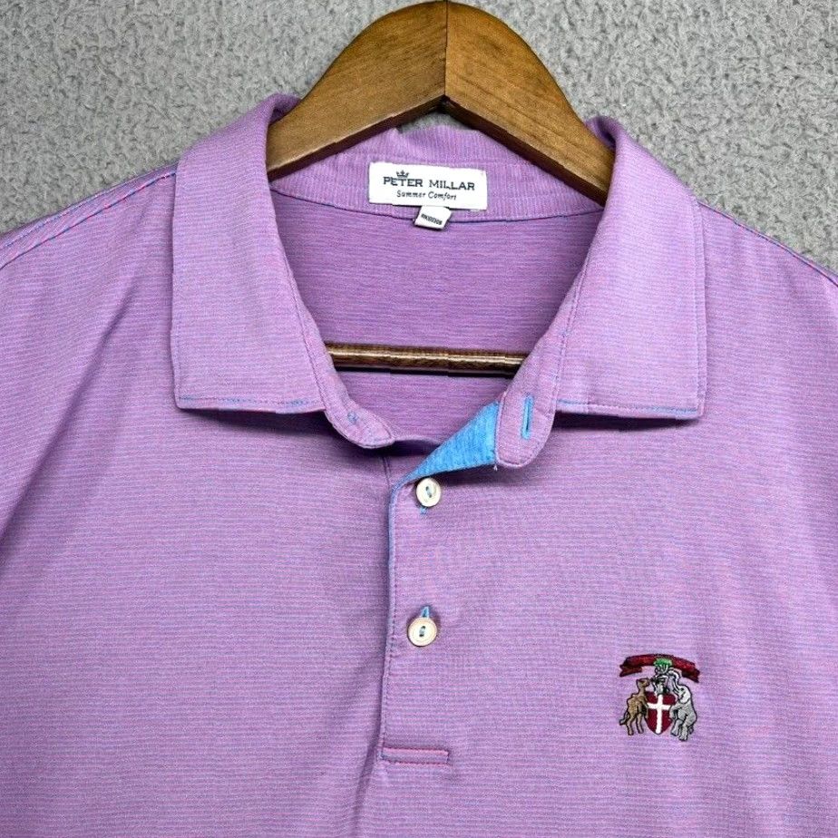 Peter store Millar Summer Comfort Men's XL TOUR LOGO Polyester Pink Striped Golf Polo