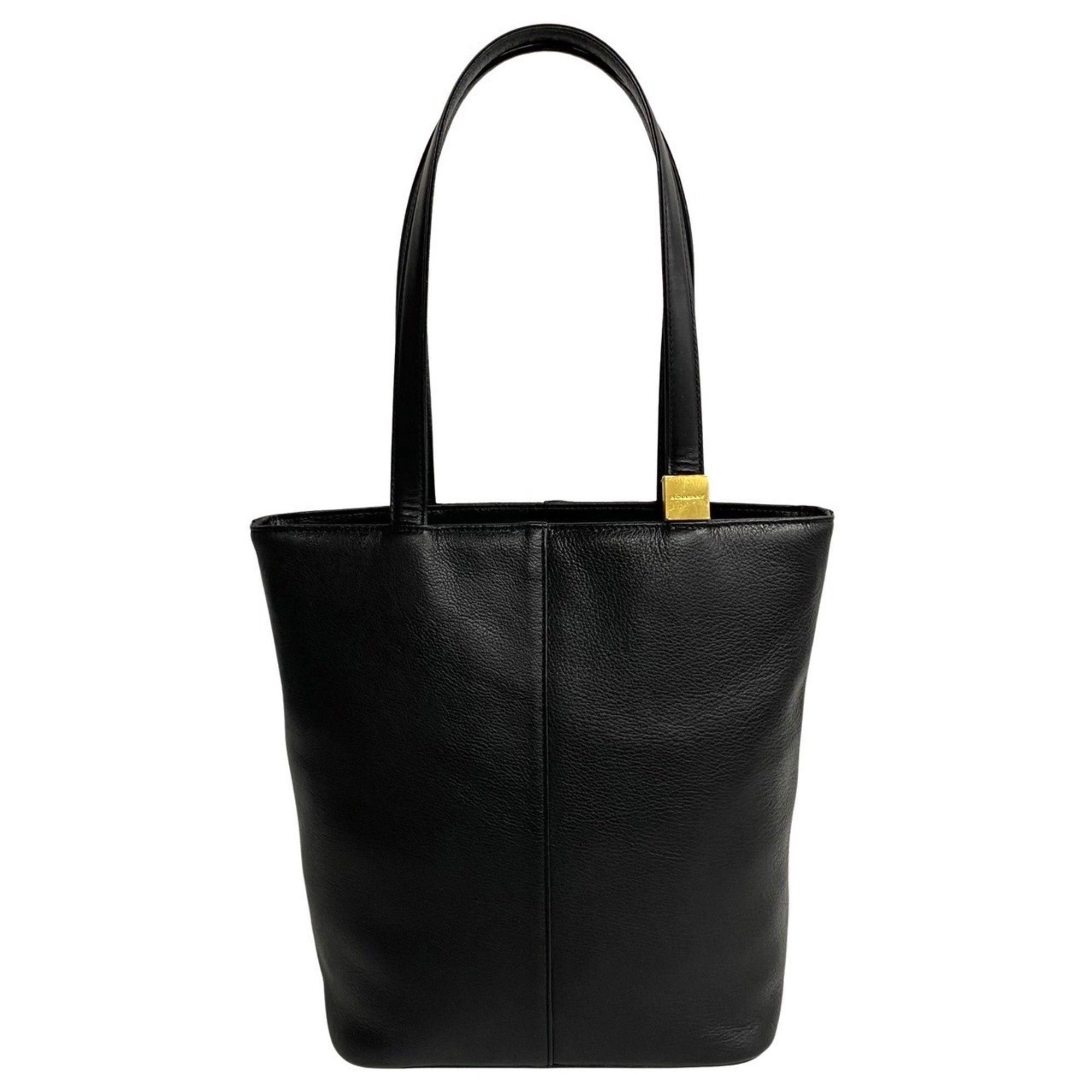 image of Burberry Nova Check Metal Fittings Leather Handbag Tote Bag Black 88071, Women's