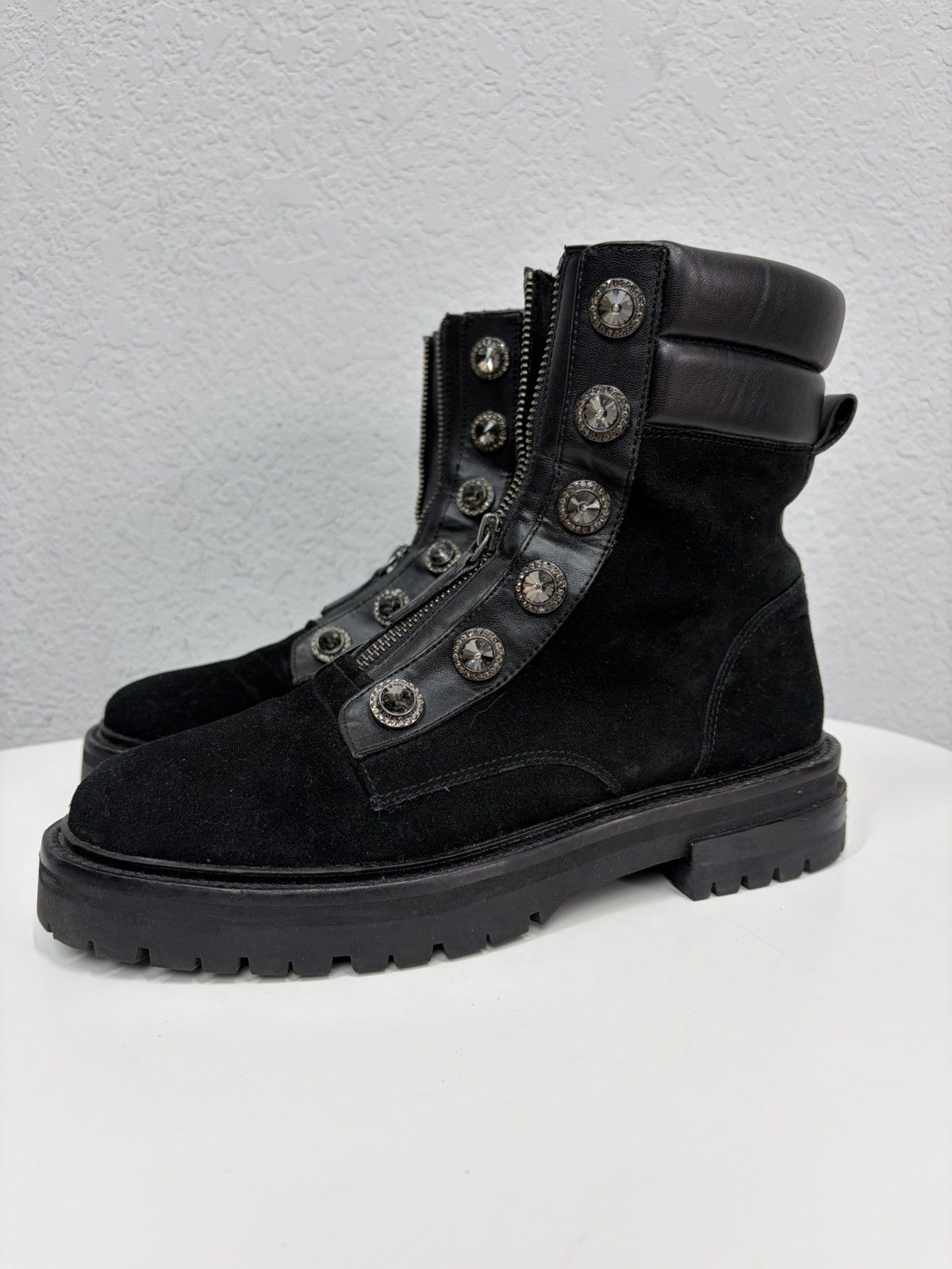 If Six Was Nine Balmain Rick Owens Style Crystal Zip Combat Boots Punk Goth Size US 7.5 / EU 40-41 - 7 Thumbnail