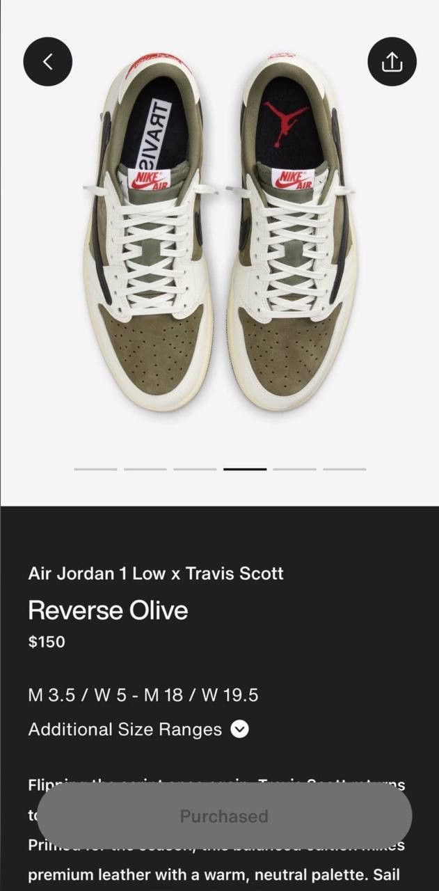 Travis Scott Air Jordan Low x Travis Scott Reverse Olive Size US 11 / EU 44 - 3 Thumbnail