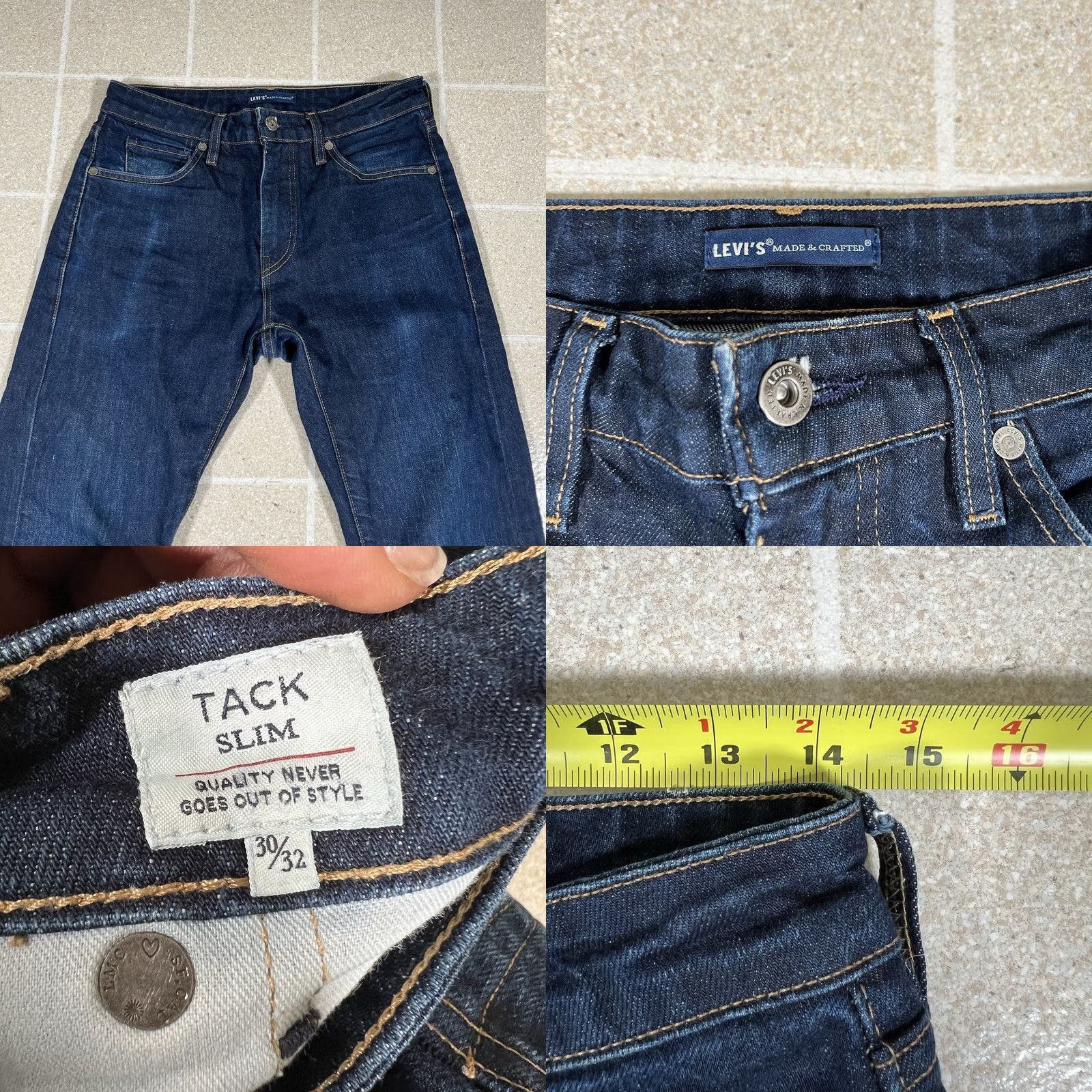 Levi's Levi's Made & Crafted Jeans Slim Dark Wash 30x32 Mens Blue Straight Denim Slimming Size US 30 / EU 46 - 8 Thumbnail