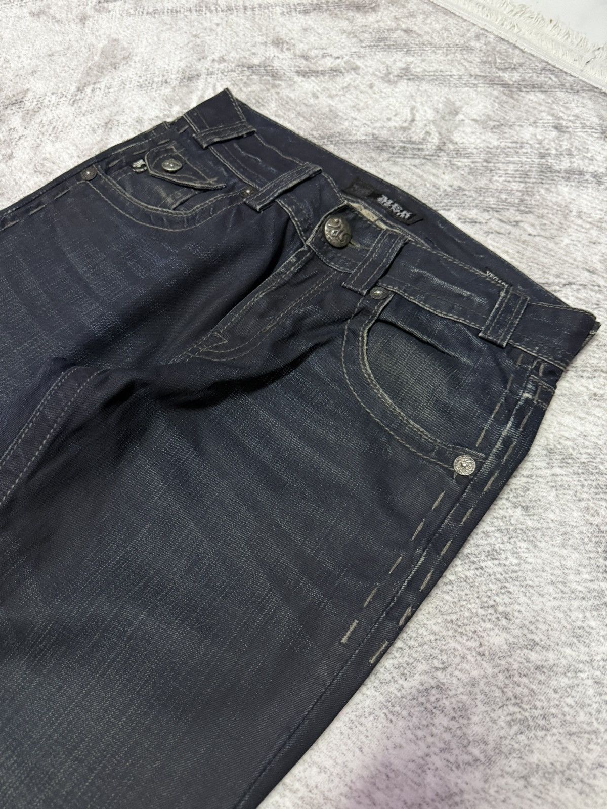 Japanese Brand × Mek Denim Mek Denim Wax Coated Studded Vegas Boot Cut Flared Jeans Size US 30 / EU 46 - 13 Thumbnail