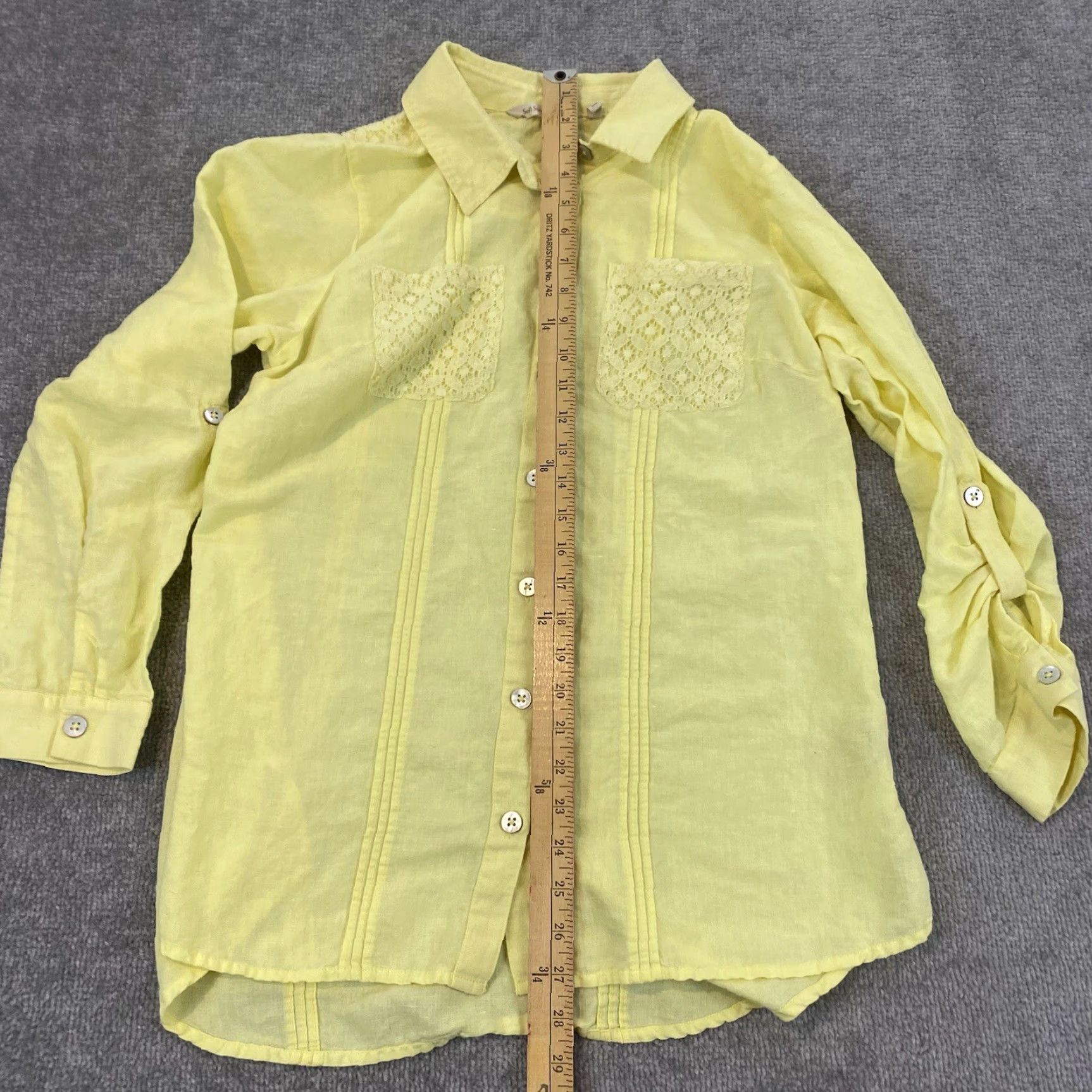 Soft Surroundings SOFT SURROUNDINGS Shirt Womens Small Yellow Surfspray Tunic Top Floral Roll Tab Sleeve Button-Up Size S / US 4 / IT 40 - 5 Thumbnail