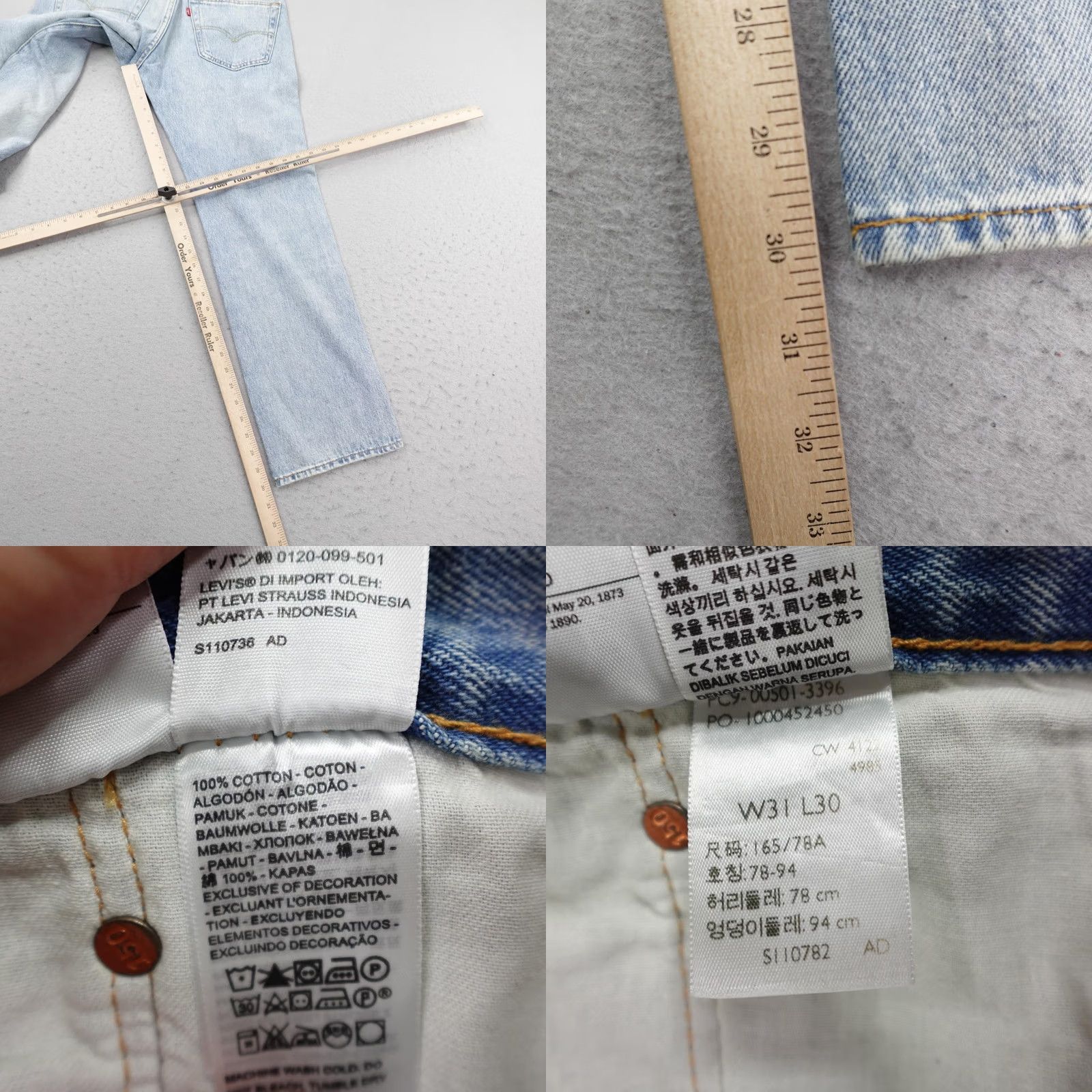 Levi's VINTAGE Levis 501 Jeans Mens 31x30 Light Blue Denim Button Fly 150th Peace Sign NEW Size US 31 - 9 Thumbnail