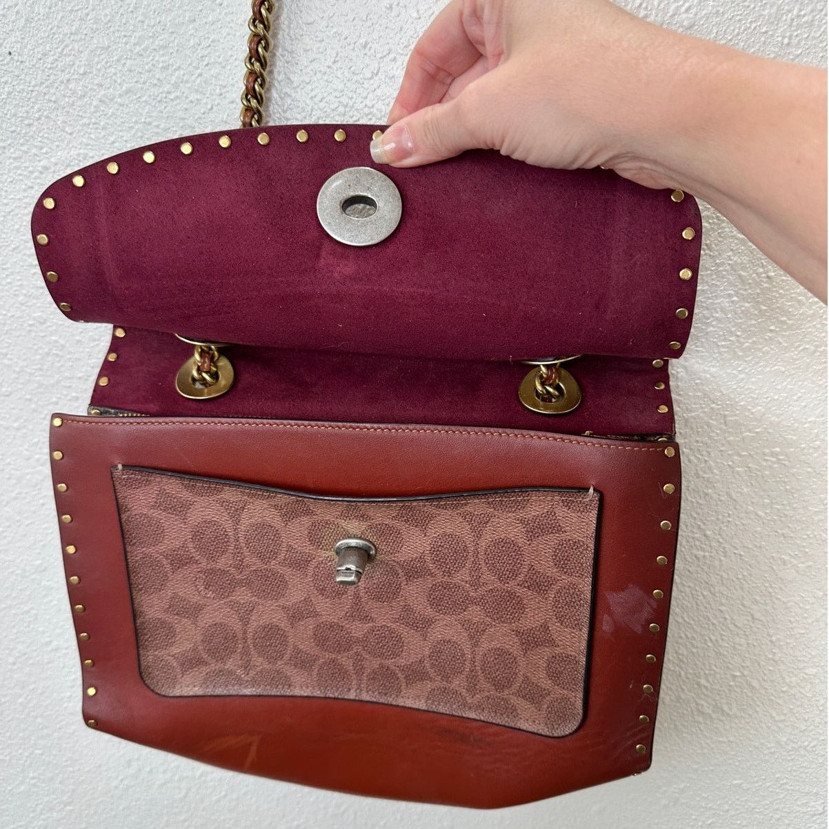 Coach Vintage Coach Tea Rose Parker Bag Rivets Snakeskin Detail Size ONE SIZE - 12 Thumbnail