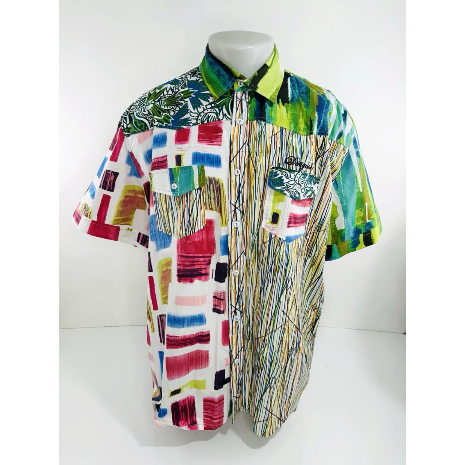 Desigual DESIGUAL Abstract Colorful Mens 3XL Slim Fit Shirt Button-Up Short Sleeve Multicolor Colorful Slimming Men Mens 3XL Shirt Size US XXL / EU 58 / 5 - 2 Thumbnail