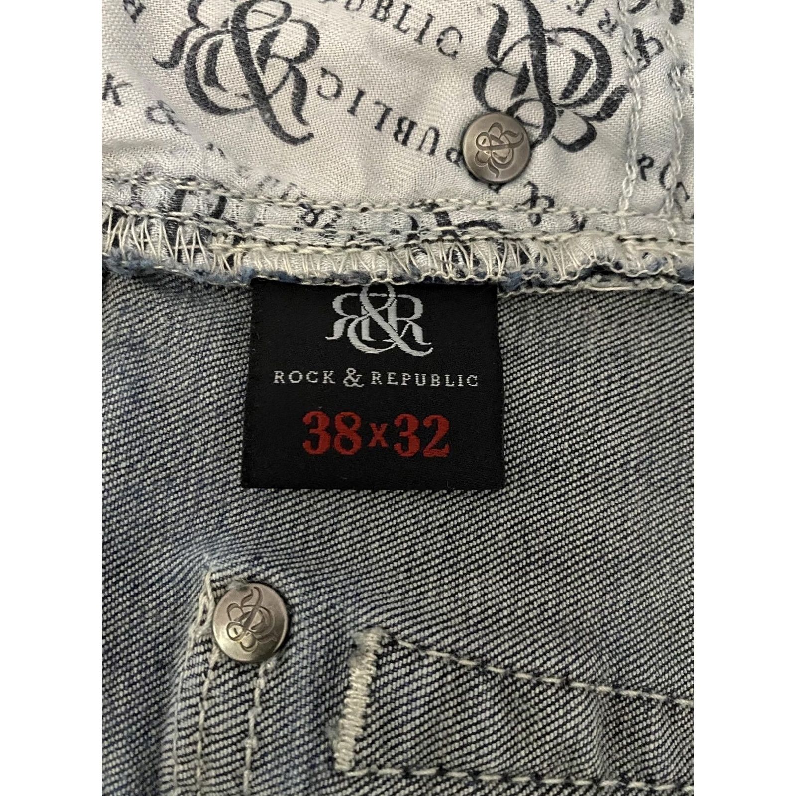 Vintage Rock & Republic Jeans Mens 38x32 Blue Bootcut Denim Flap Pockets Embroidered R Size US 38 / EU 54 - 7 Thumbnail