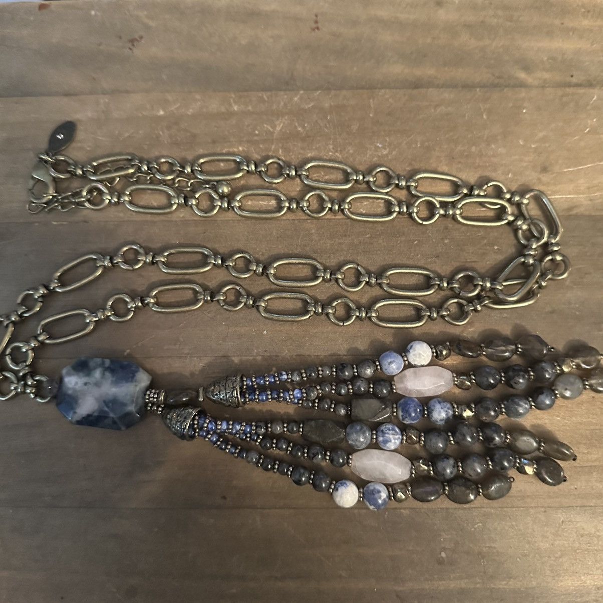 Chicos Chico’s bronze tone long chunky blue agate tassel necklace Size ONE SIZE - 2 Thumbnail