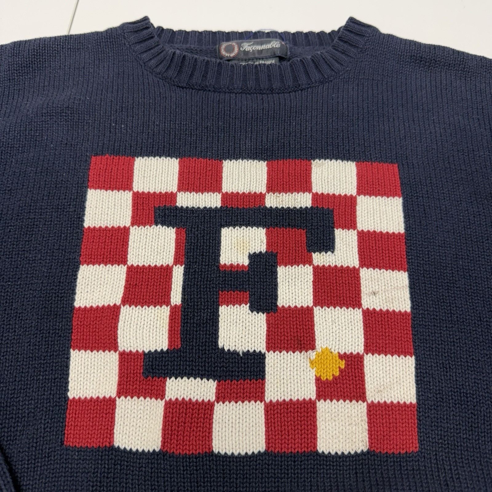 Faconnable Vintage Faconnable Knit Sweater Mens Large Blue Checked Boar Size US L / EU 52-54 / 3 - 8 Thumbnail