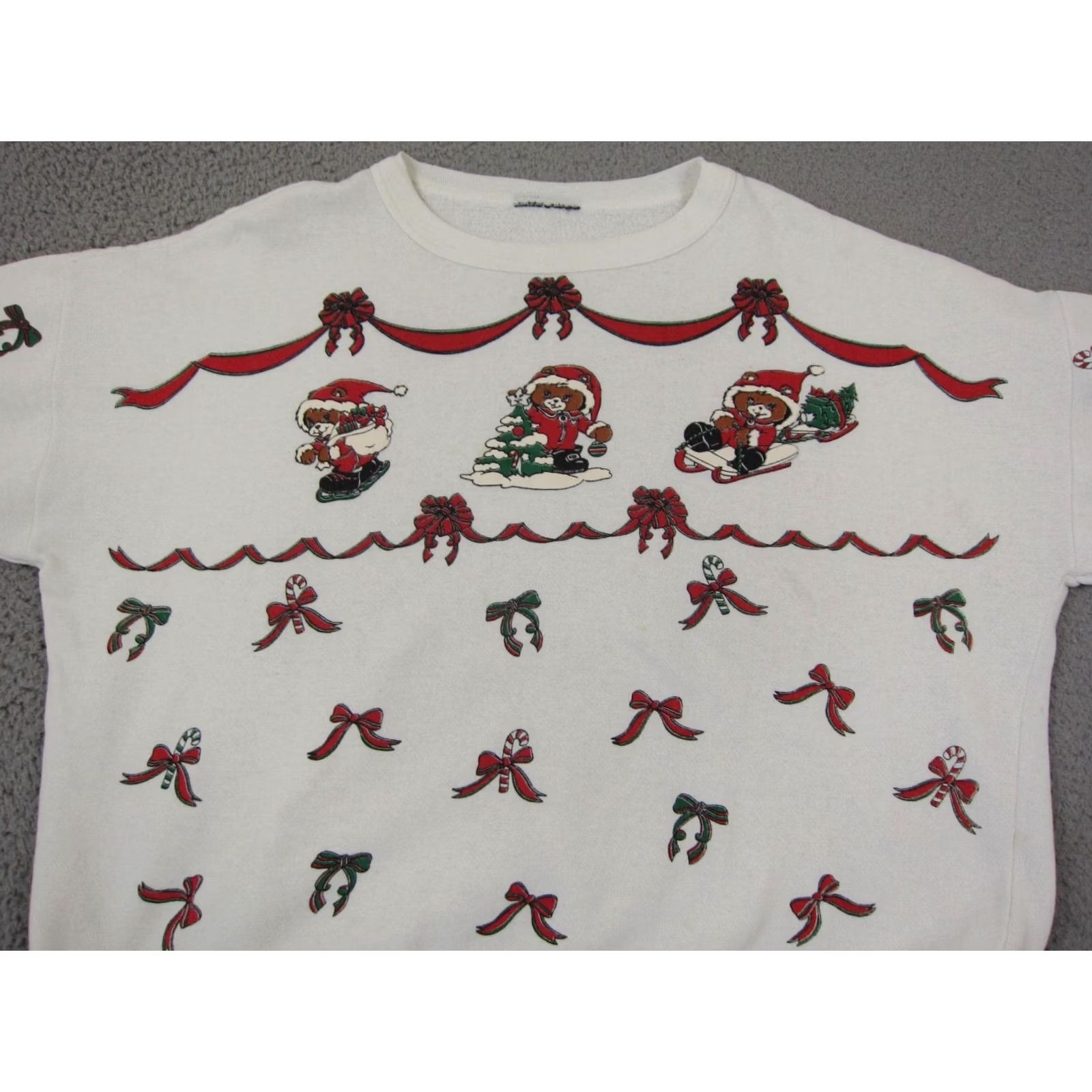 Vintage VINTAGE Christmas Sweatshirt Mens M White 3/4 Sleeve Crew Neck Pullover Teddy Bear 90s Size US M / EU 48-50 / 2 - 2 Thumbnail