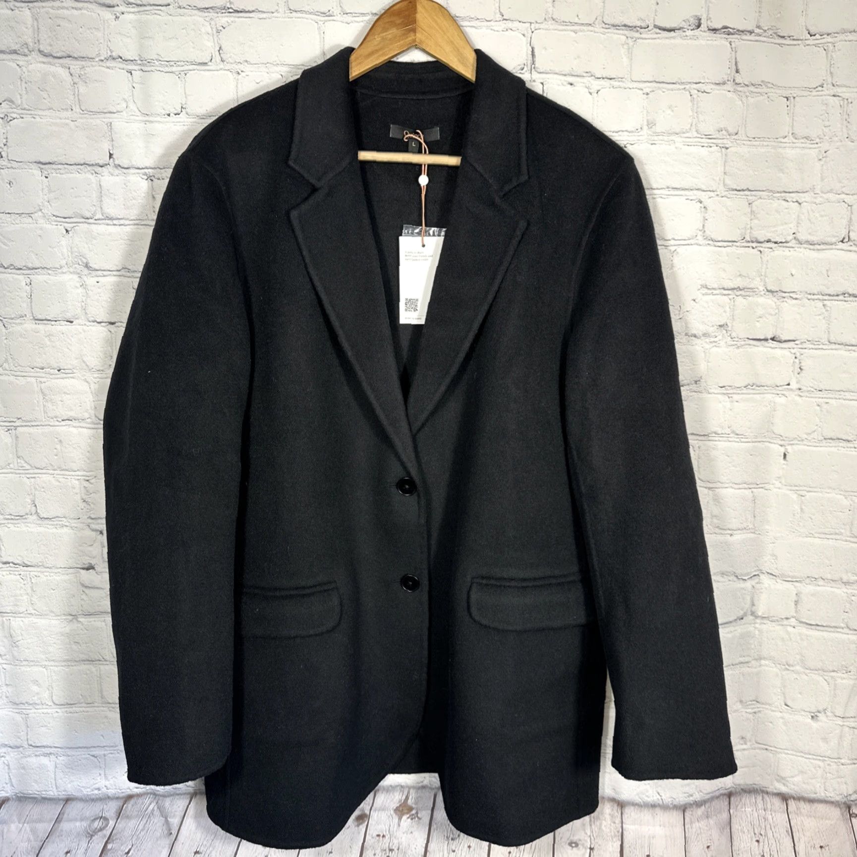 Quince Quince Double Faced Merino Wool Soft Blazer Black Large Women Coat Overcoat Business Winter Size L / US 10 / IT 46 - 2 Thumbnail