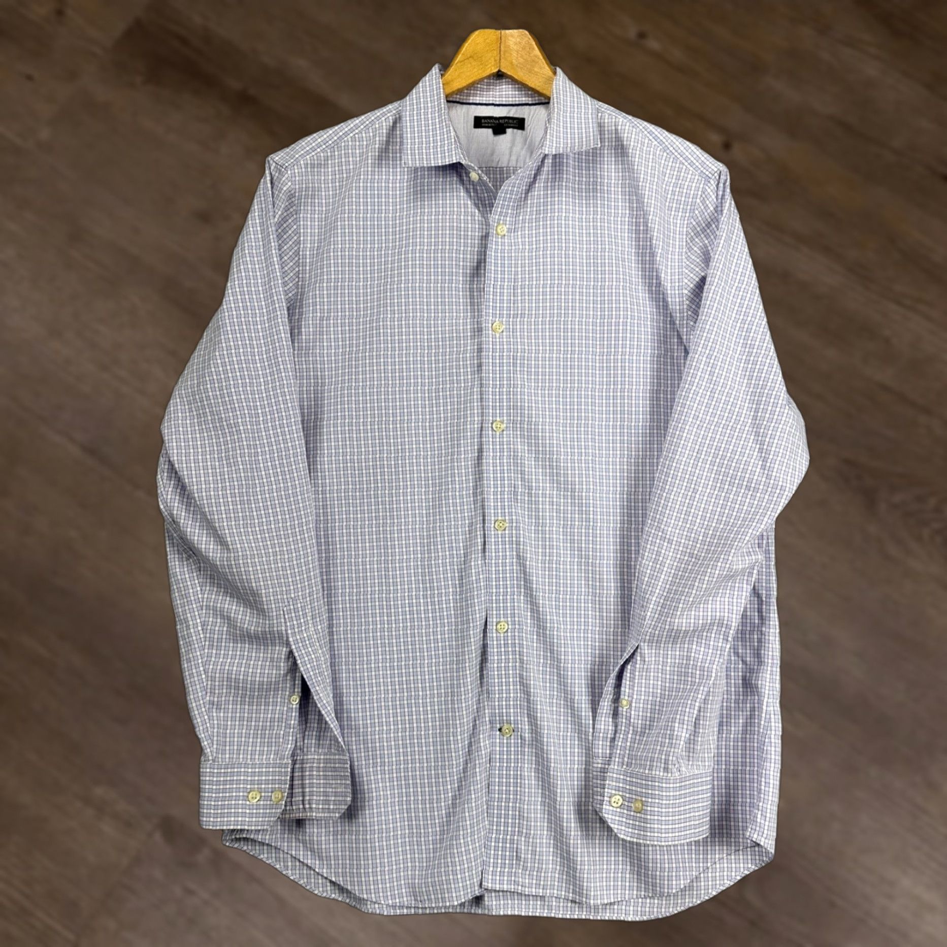 Banana Republic VINTAGE Banana Republic Men Button-Up Shirt XL Purple Blue Plaid Slim Fit Size US XL / EU 56 / 4 - 1 Thumbnail