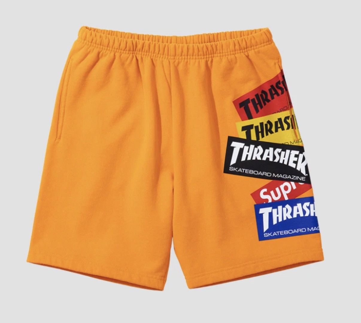 Supreme × Thrasher Supreme Thrasher Multi-Logo Stacked Sweatshort Orange Small Size US 31 - 1 Thumbnail
