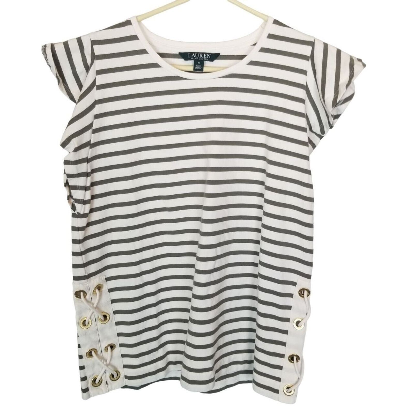 Lauren Ralph Lauren Lauren Ralph Lauren Womens Striped Top Sz L Lace Up Sides Size L / US 10 / IT 46 - 1 Thumbnail