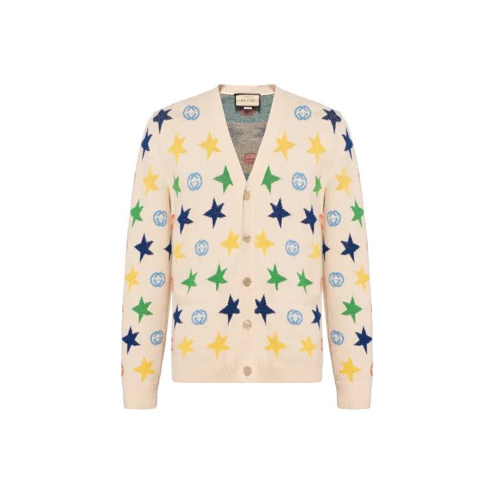 Gucci Gucci V-Neck Wool Cardigan with Star Print Size US S / EU 44-46 / 1 - 1 Thumbnail
