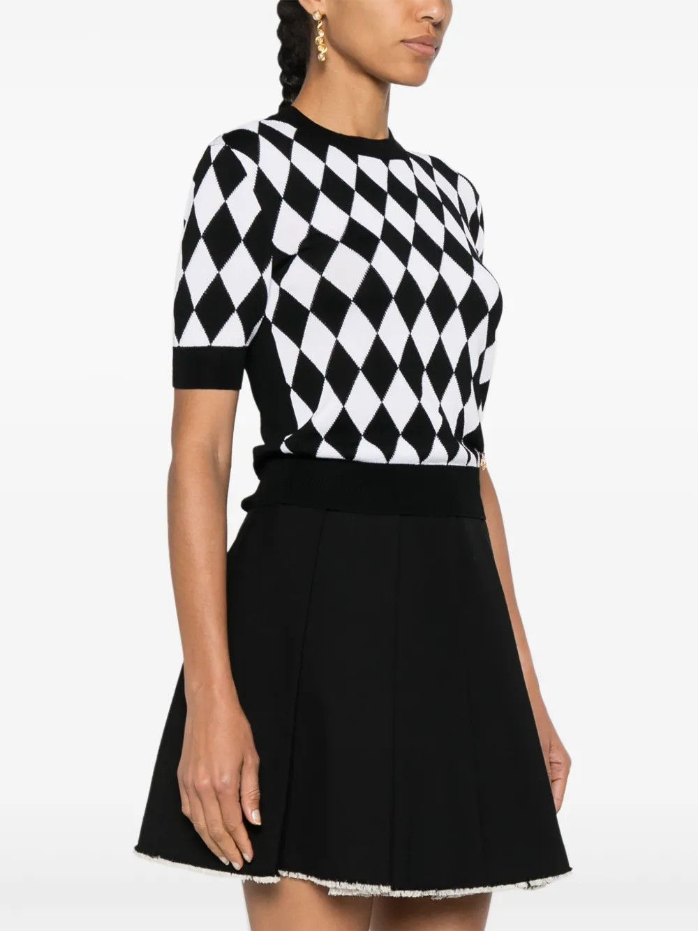 Balmain o1s1wg110825 Diamond Pattern Knitted T-Shirt in Black/White Size XL / US 12-14 / IT 48-50 - 4 Thumbnail