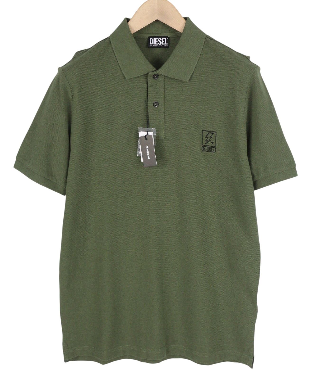 Diesel T-SMITH-B1 XL Khaki Polo Neck Logo T-Shirt 41161 Size US XL / EU 56 / 4 - 1 Thumbnail