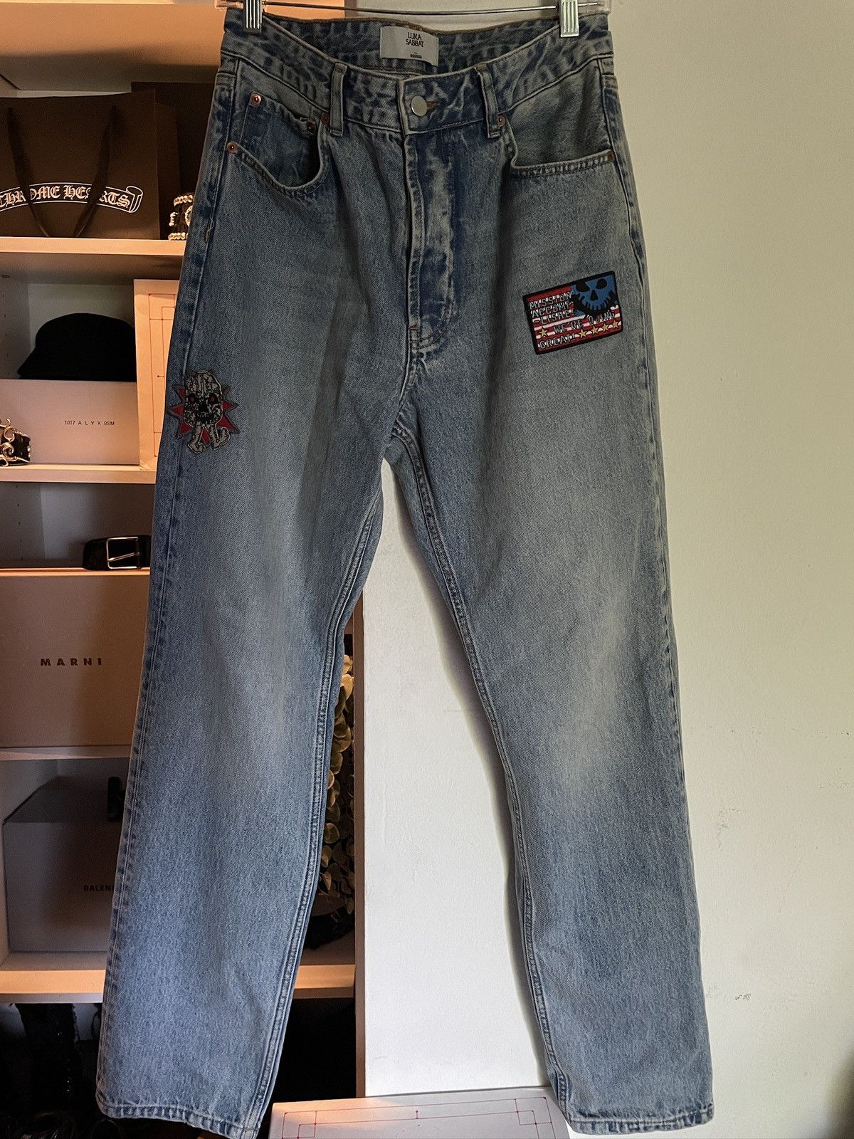 Designer Luka Sabbat x About You Patchwork Denim Jeans Size US 30 / EU 46 - 2 Thumbnail