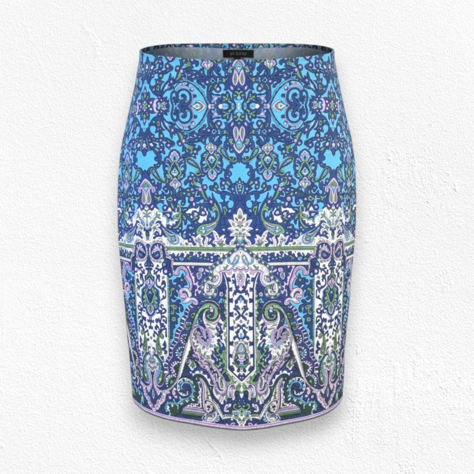 Other Baroque Paisley Blue Purple Cotton Blend Pencil Skirt Size 8 Size 30" / US 8 / IT 44 - 1 Thumbnail