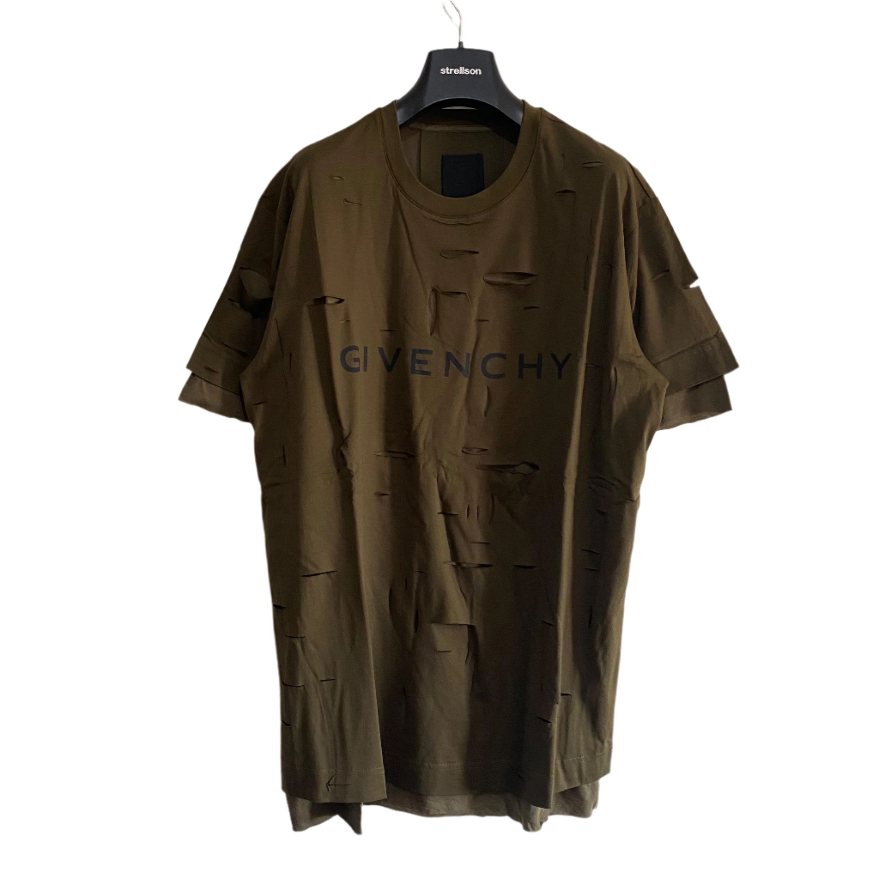 Givenchy Khaki Double Layer Cut-Out Oversized T-Shirt Size US S / EU 44-46 / 1 - 1 Thumbnail