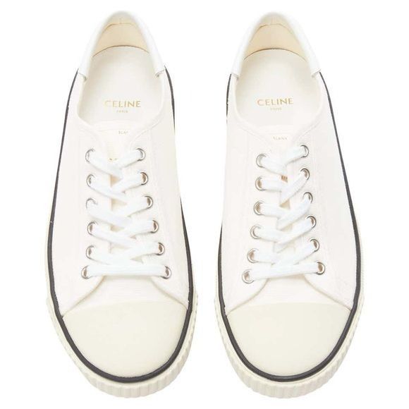 CELINE Hedi Slimane white canvas cream rubber toe cap low to