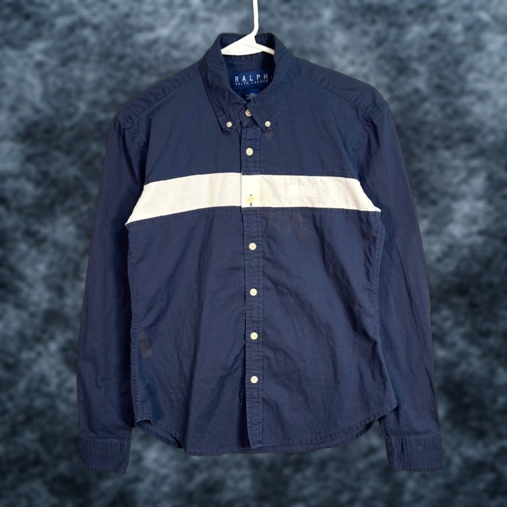 Ralph Lauren Ralph Lauren Mens Button-Down Shirt Navy Blue White Stripe L Large Casual Cotton Button-Up Collar-Down Mens Mens Size US L / EU 52-54 / 3 - 1 Thumbnail