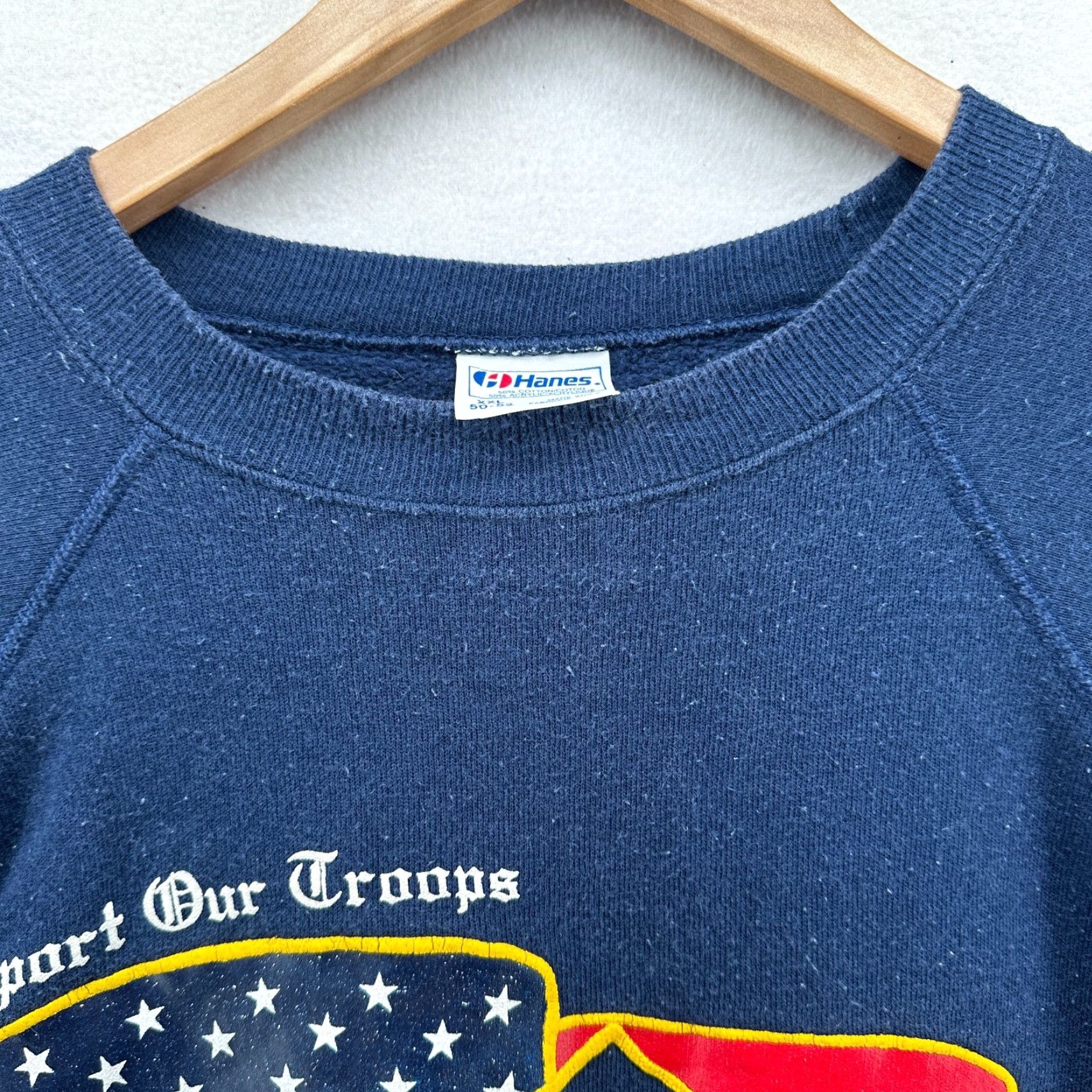Hanes VINTAGE Hanes Sweatshirt Blue Mens 2XL Operation Desert Storm Support Our Troops Crew Neck Long Sleeve Pullover Graphic Print 90s Mens Size US XXL / EU 58 / 5 - 3 Thumbnail