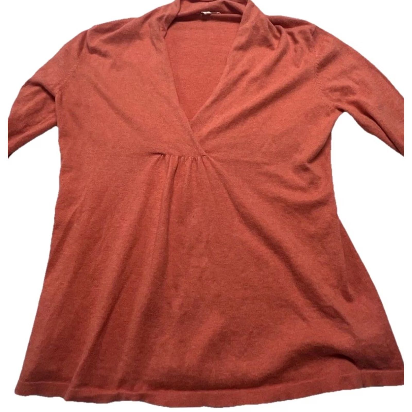 Eileen Fisher Eileen Fisher Tunic Women’s M 3/4 Sleeve V-Neck Cotton Cashmere Terracotta Orange Knit Sweater Dressy Casual Size M / US 6-8 / IT 42-44 - 4 Thumbnail