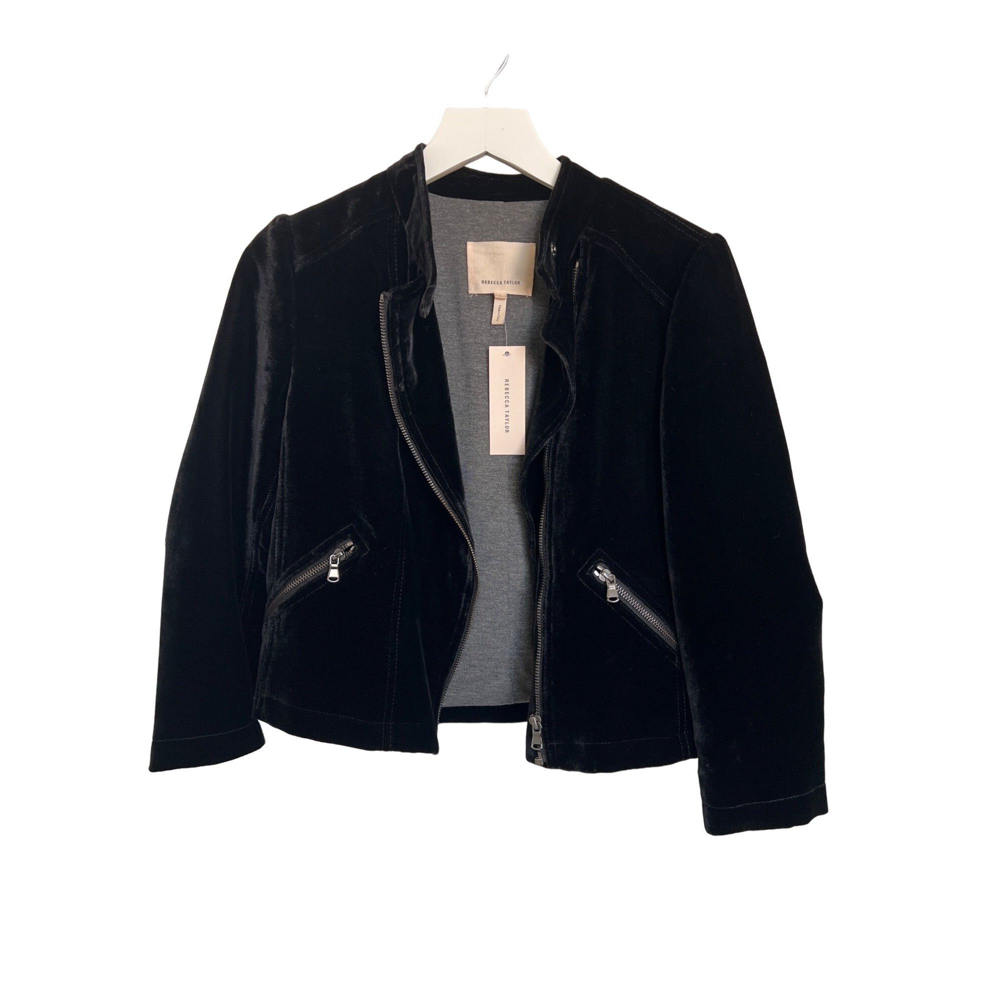 Rebecca Taylor Rebecca Taylor Black Velvet Moto Jacket 3/4 Sleeves Size S / US 4 / IT 40 - 3 Thumbnail