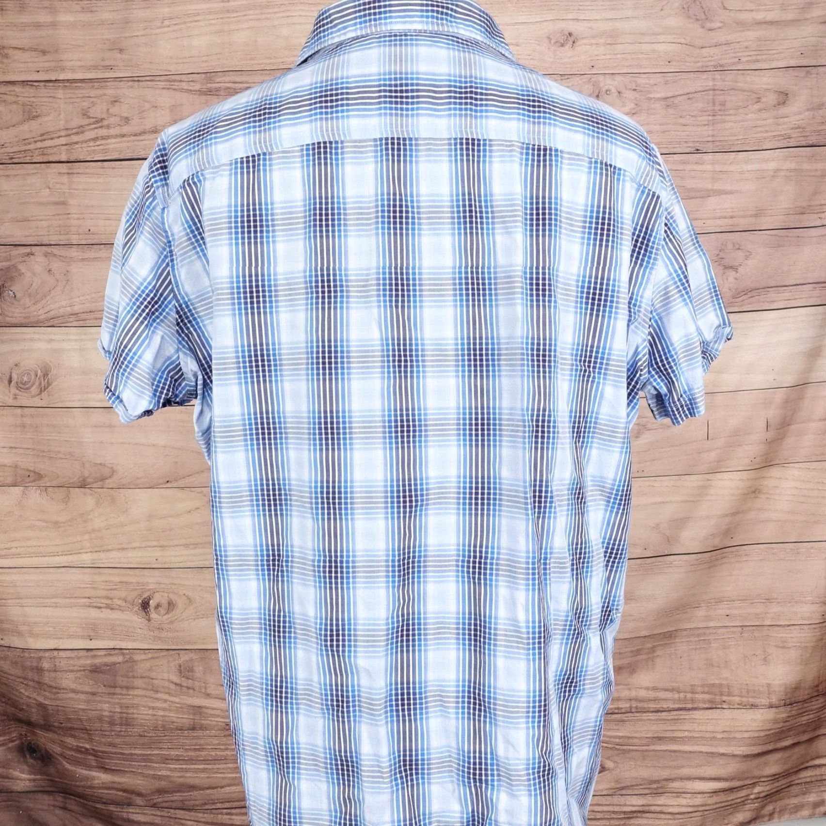 Apt. 9 APT.9 Shirt Mens 2XL Blue Plaid Short Sleeve Slim Fit Button Front Cotton Size US XXL / EU 58 / 5 - 4 Thumbnail