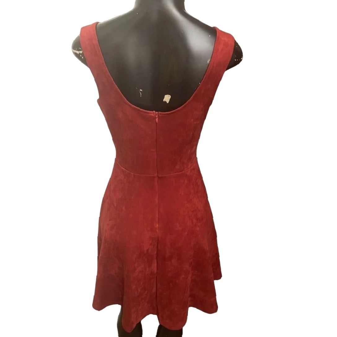 Vintage Alythea Fit & Flare Sleeveless Dress Scalloped Faux Suede Stretch Orange S Womens Small Size S / US 4 / IT 40 - 5 Thumbnail