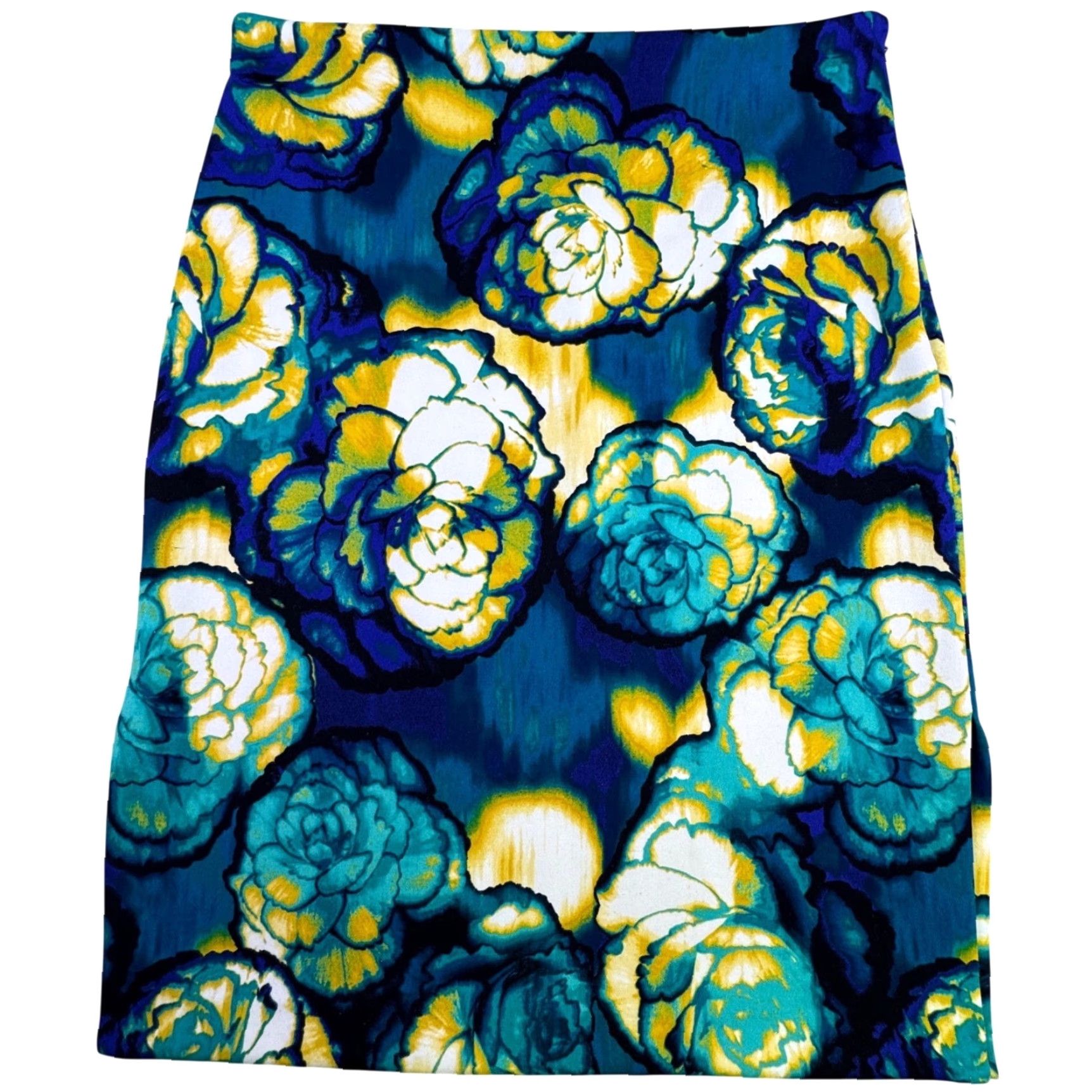 Worthington Worthington Skirt Women's 12 Knee Length Floral Pencil Blue Yellow Multicolor Stretch Office Workwear Modern 90s? Size 34" / US 12 / IT 48 - 2 Thumbnail