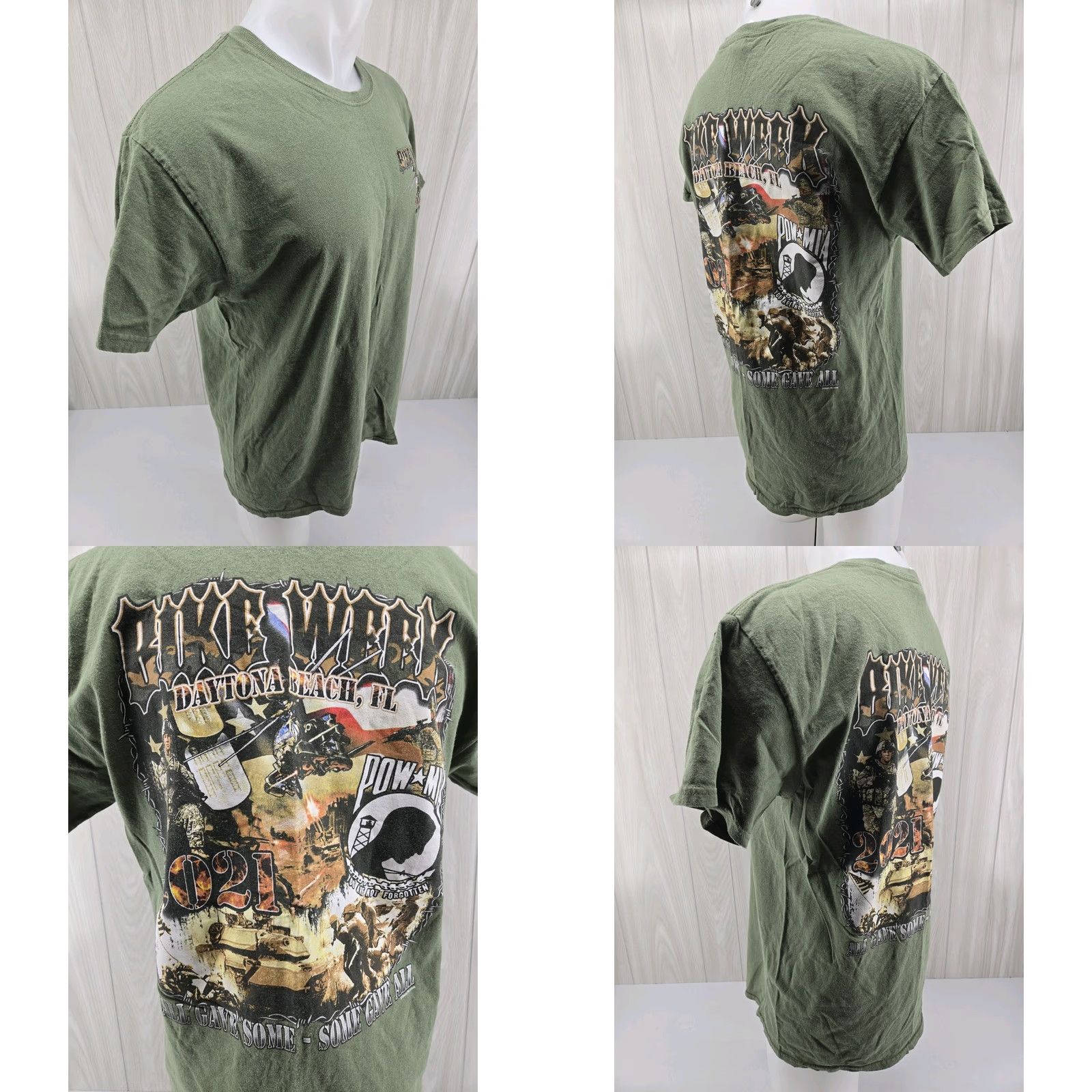 Gildan VINTAGE Daytona Beach Bike Week 2021 POW MIA Green 2 sided T-shirt Size Large Size US L / EU 52-54 / 3 - 8 Thumbnail