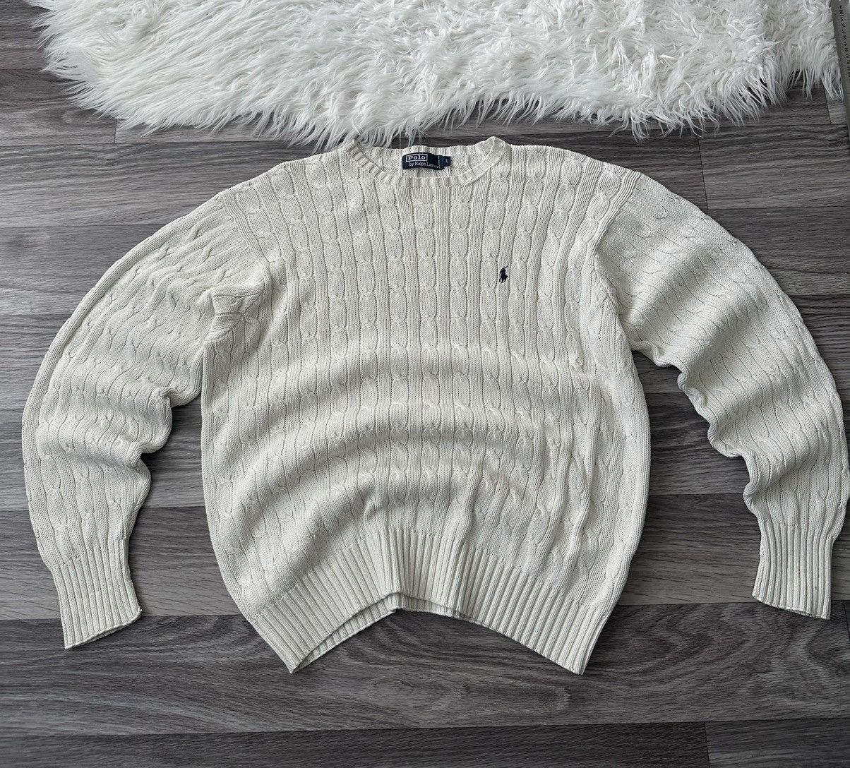 Polo Ralph Lauren Polo Ralph Lauren White Knitted Cableknit Sweater hype y2k Size US XL / EU 56 / 4 - 2 Thumbnail