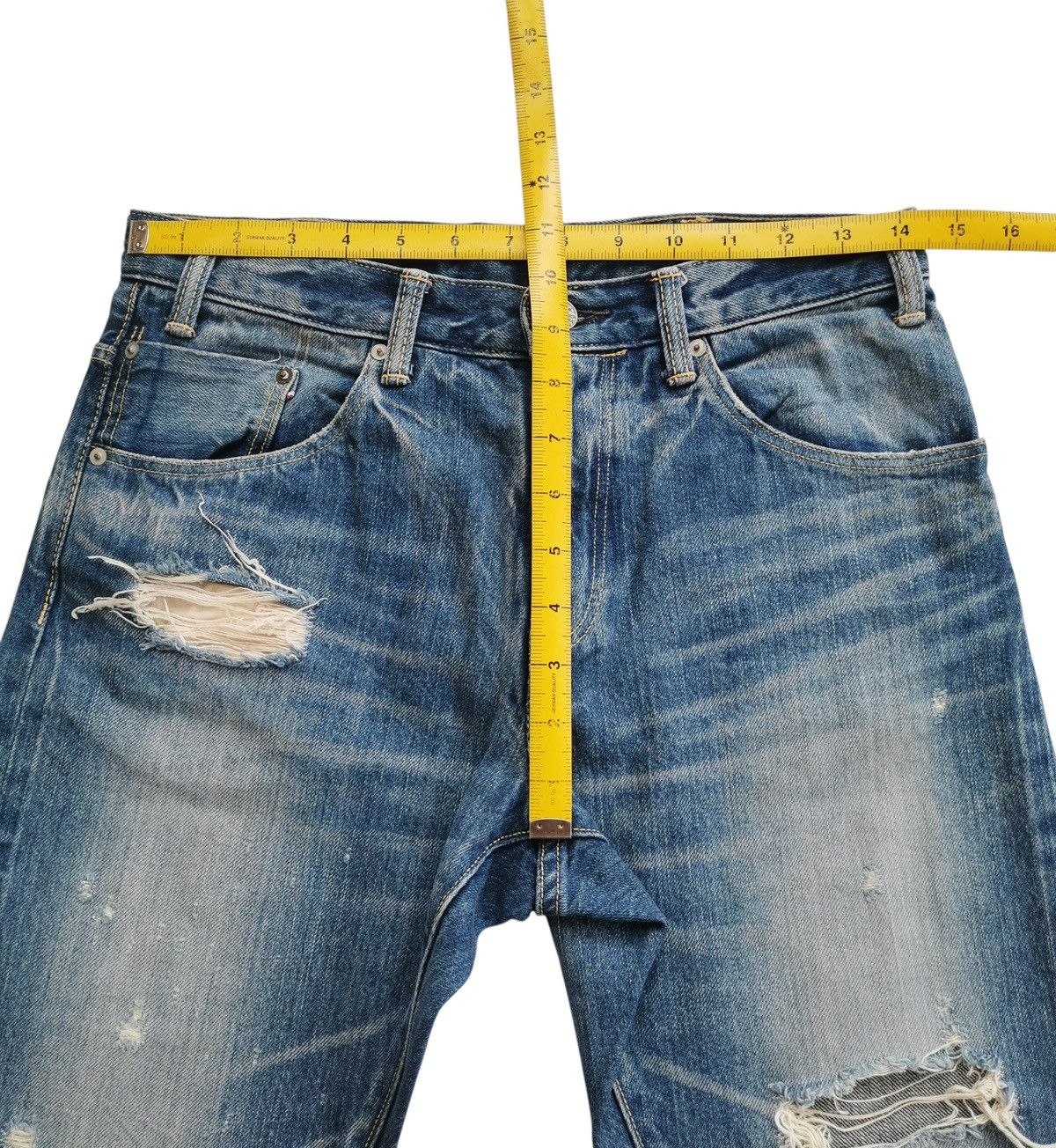 Vintage Dmg Selvedge Cropped Distressed Denim Jeans ♦️A864♦️ Size US 28 / EU 44 - 10 Thumbnail