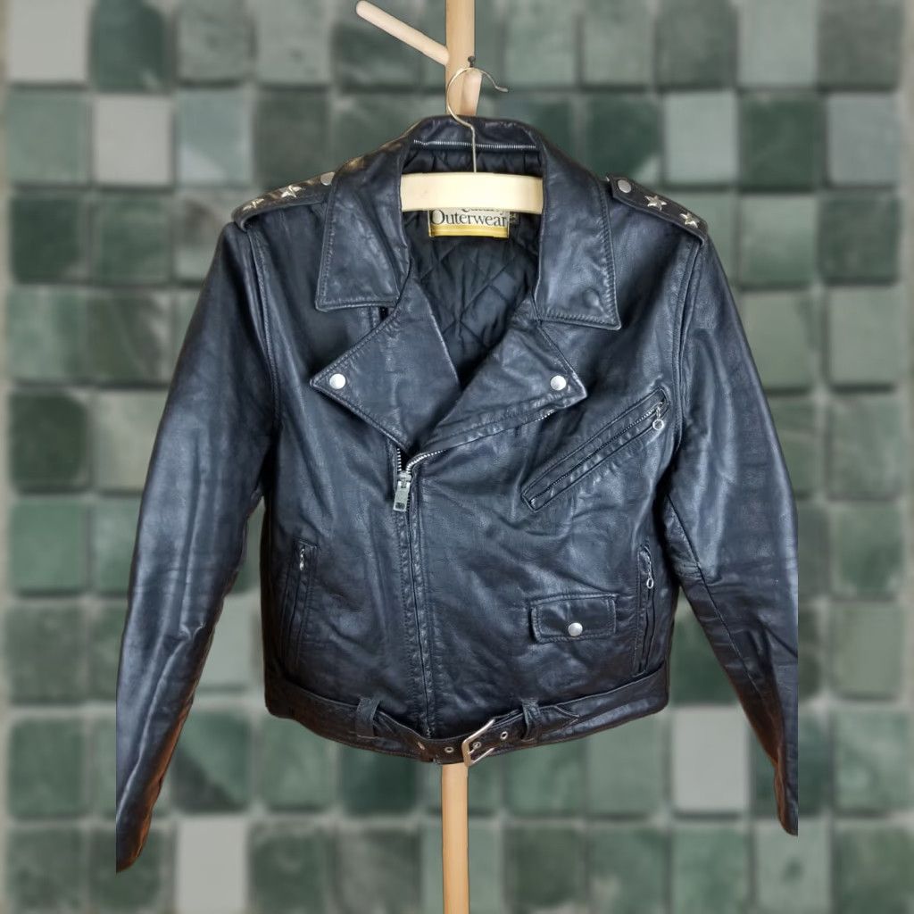 Vintage VINTAGE Montgomery Ward BLACK Motorcycle Leather Jacket SZ 44R Mens Leather Jacket Military 80s Style Motorbike Coat Black 44R Size US S / EU 44-46 / 1 - 1 Thumbnail