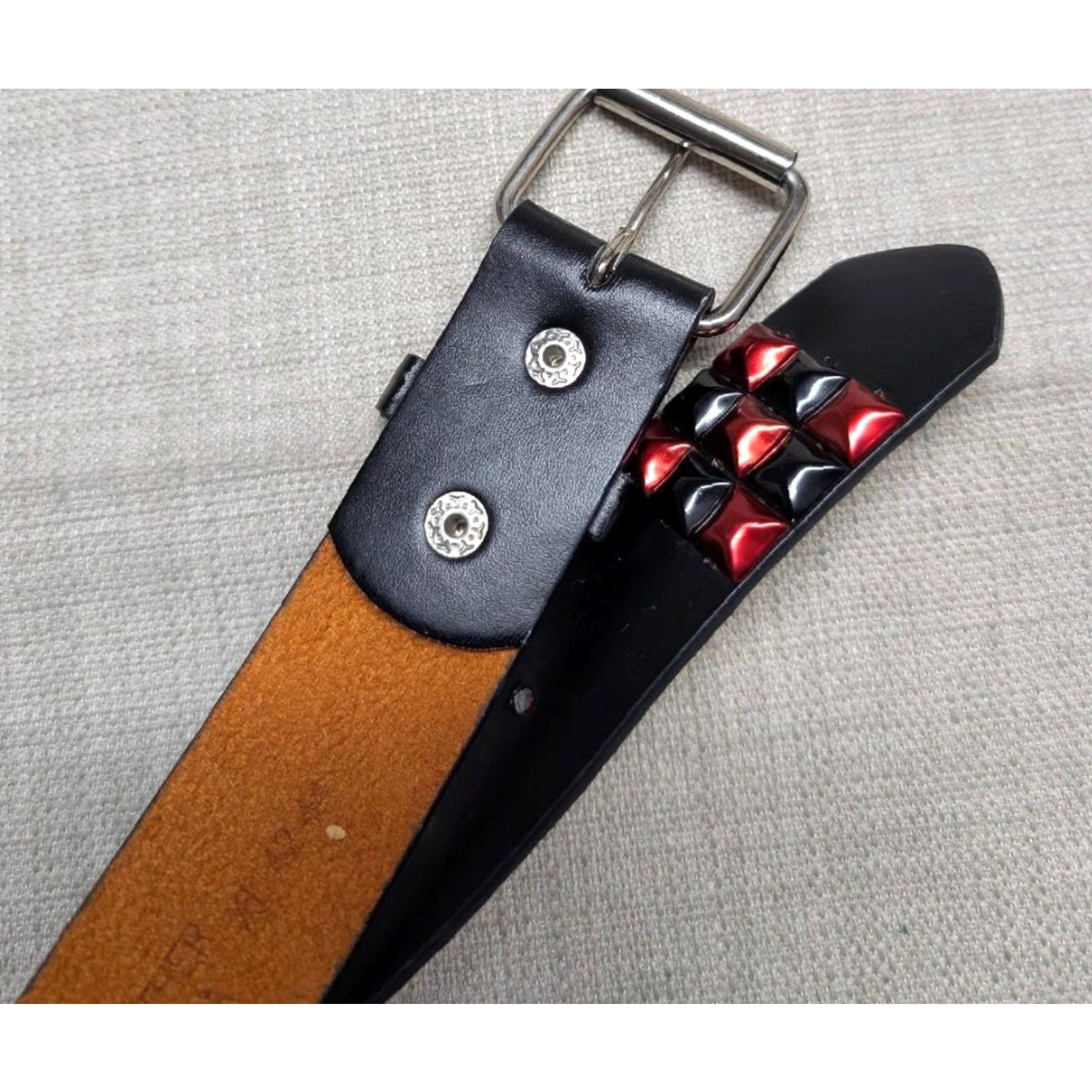 Vintage VINTAGE Y2K belt STUDDED red black leather 42 Western belt Men size 42/43 Size 42 - 5 Thumbnail