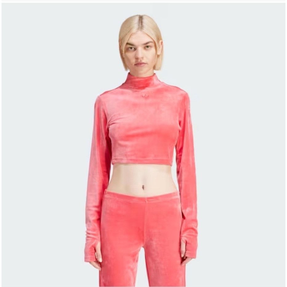 Adidas Adidas Women’s Pink Velour Long-Sleeve Cropped Top With High Size L / US 10 / IT 46 - 1 Thumbnail
