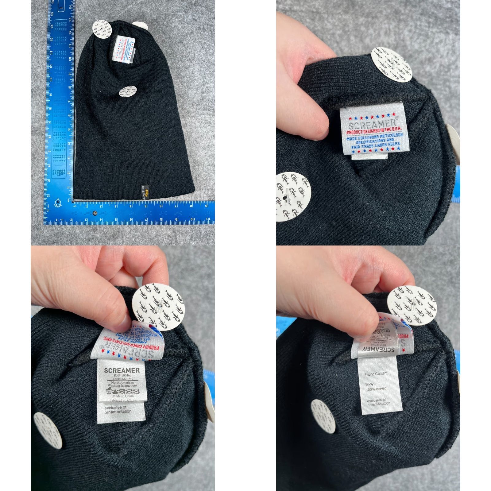 Vintage Screamer Beanie Adult One Size Black 100% Acrylic Knit Mens Size ONE SIZE - 8 Thumbnail