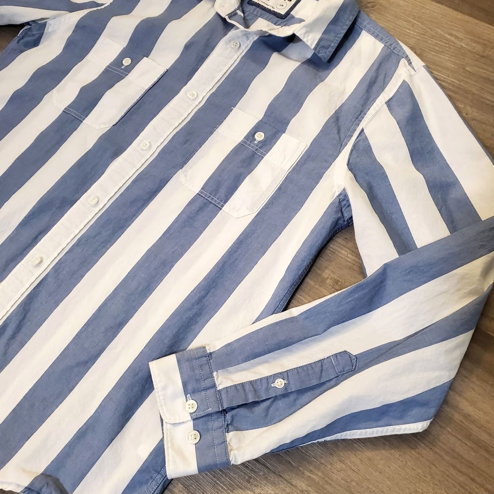 Express Express Mens Shirt Button-Up Sz M Blue White Striped Slim Cotton Long Sleeve Size US M / EU 48-50 / 2 - 3 Thumbnail