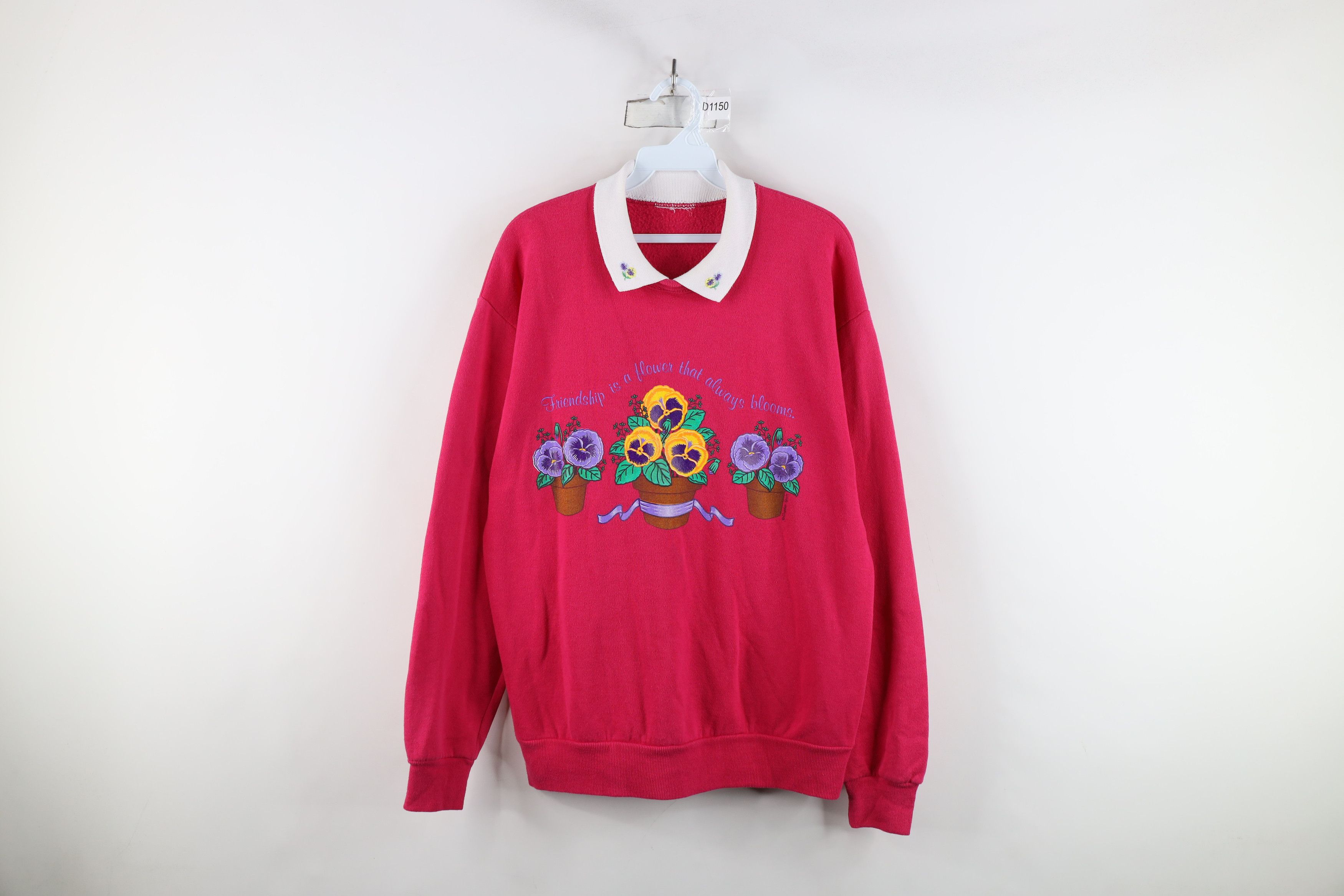 Vintage Vintage 90s Streetwear Friendship Flower Collared Sweatshirt Size M / US 6-8 / IT 42-44 - 1 Thumbnail