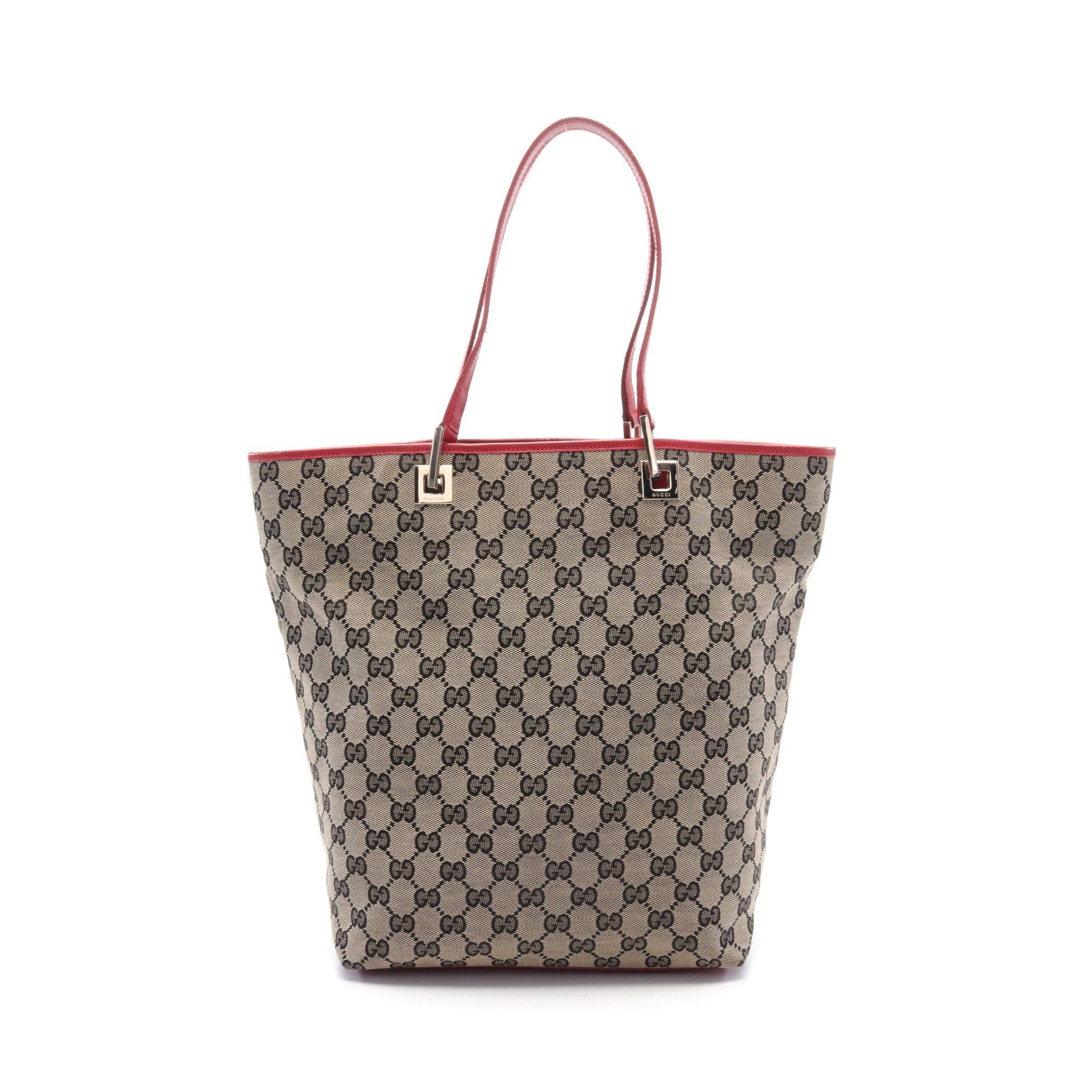 Gucci Gucci Gg Canvas Handbag Tote Bag Leather Beige Black Red Size ONE SIZE - 1 Thumbnail