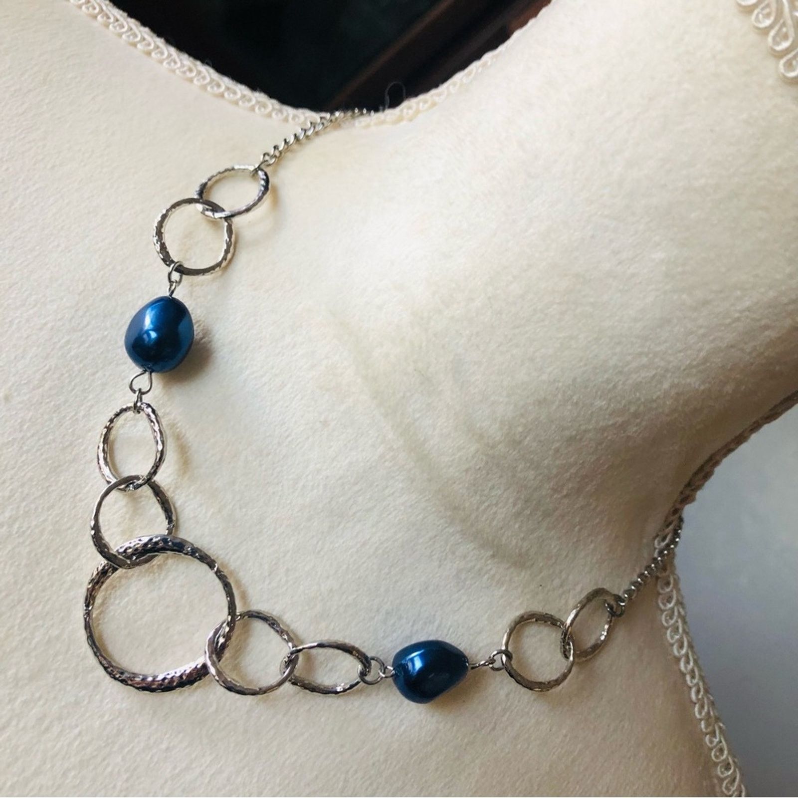 Jewelry Peacock Blue Simulated Pearl Necklace And Earring Set, Women's