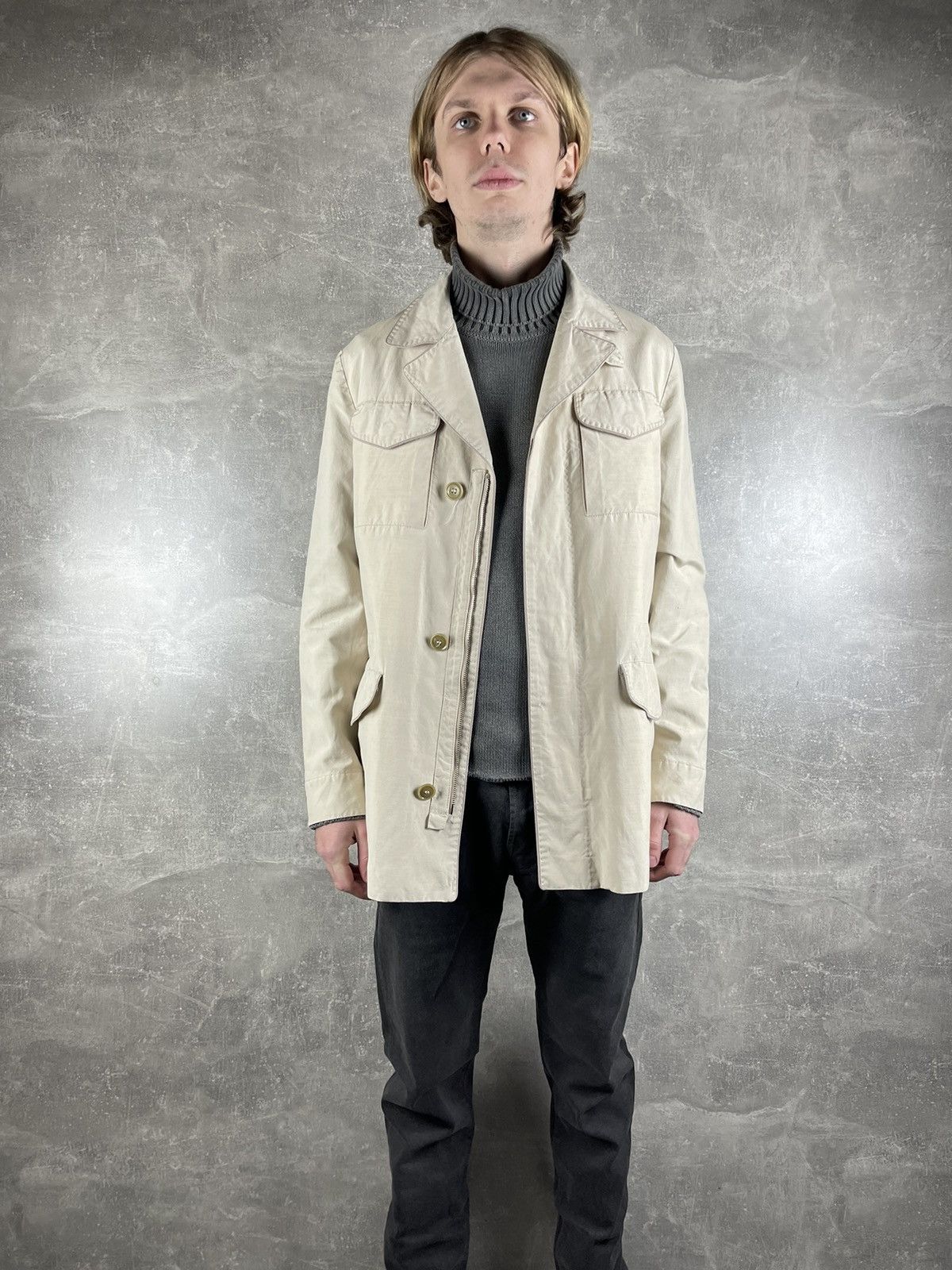 Brioni Brioni Safari Field Jacket Regular Fit Beige Cotton Size US M / EU 48-50 / 2 - 2 Thumbnail