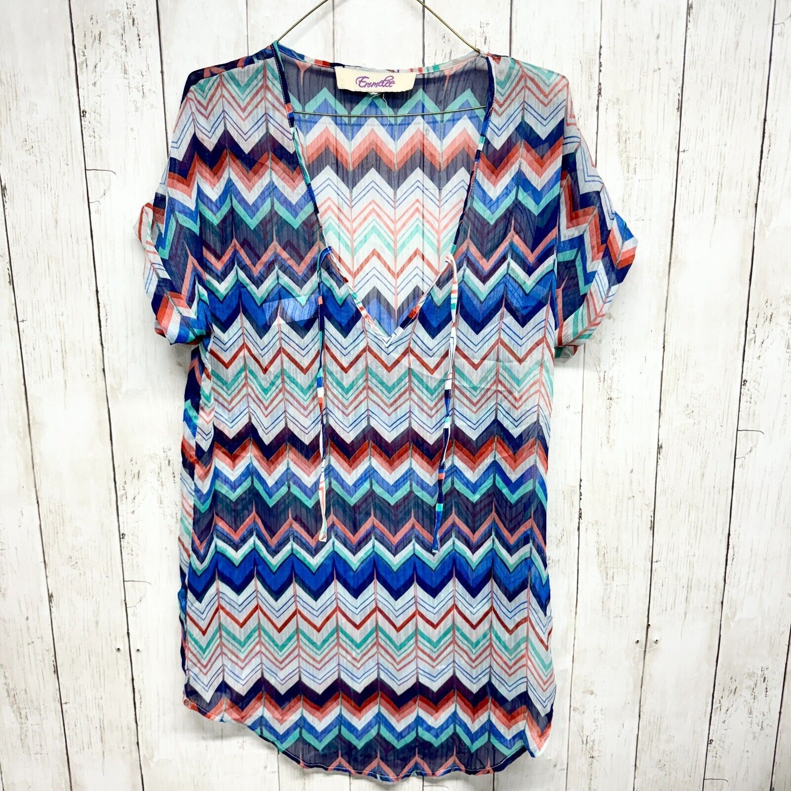 Other Emmlee Swim Cover Sz S/M Short Sleeve Deep V Neck Sheer Swim Size S / US 4 / IT 40 - 1 Thumbnail