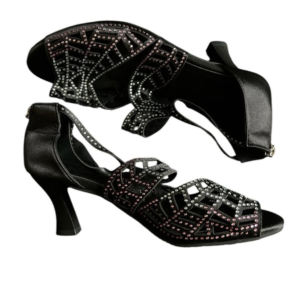 Designer Elegant Black Rhinestone Sandals Size US 7 / IT 37 - 2 Thumbnail