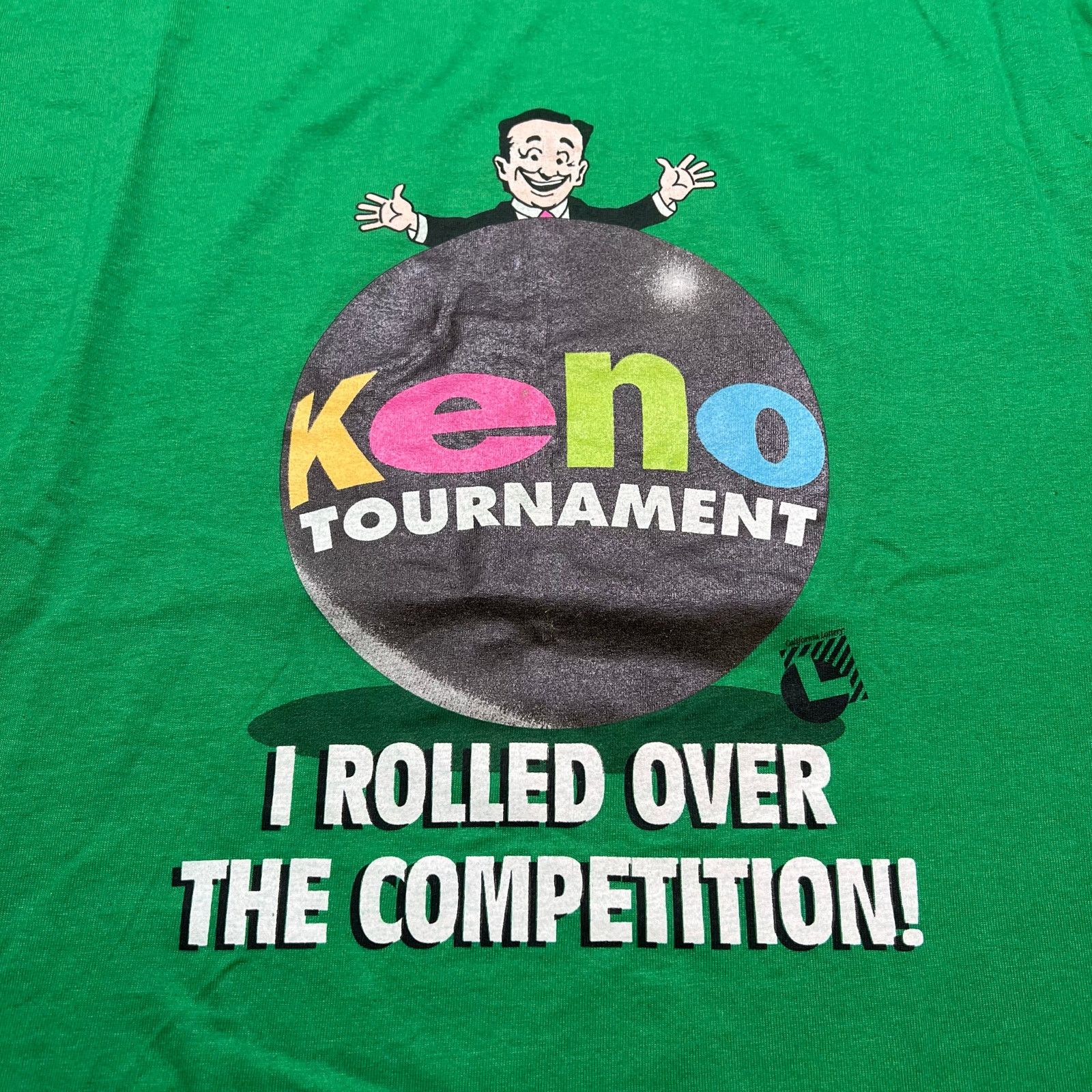Fruit Of The Loom Vintage 90s green t-shirt Keno tournament casino Sz L USA Size US L / EU 52-54 / 3 - 2 Thumbnail