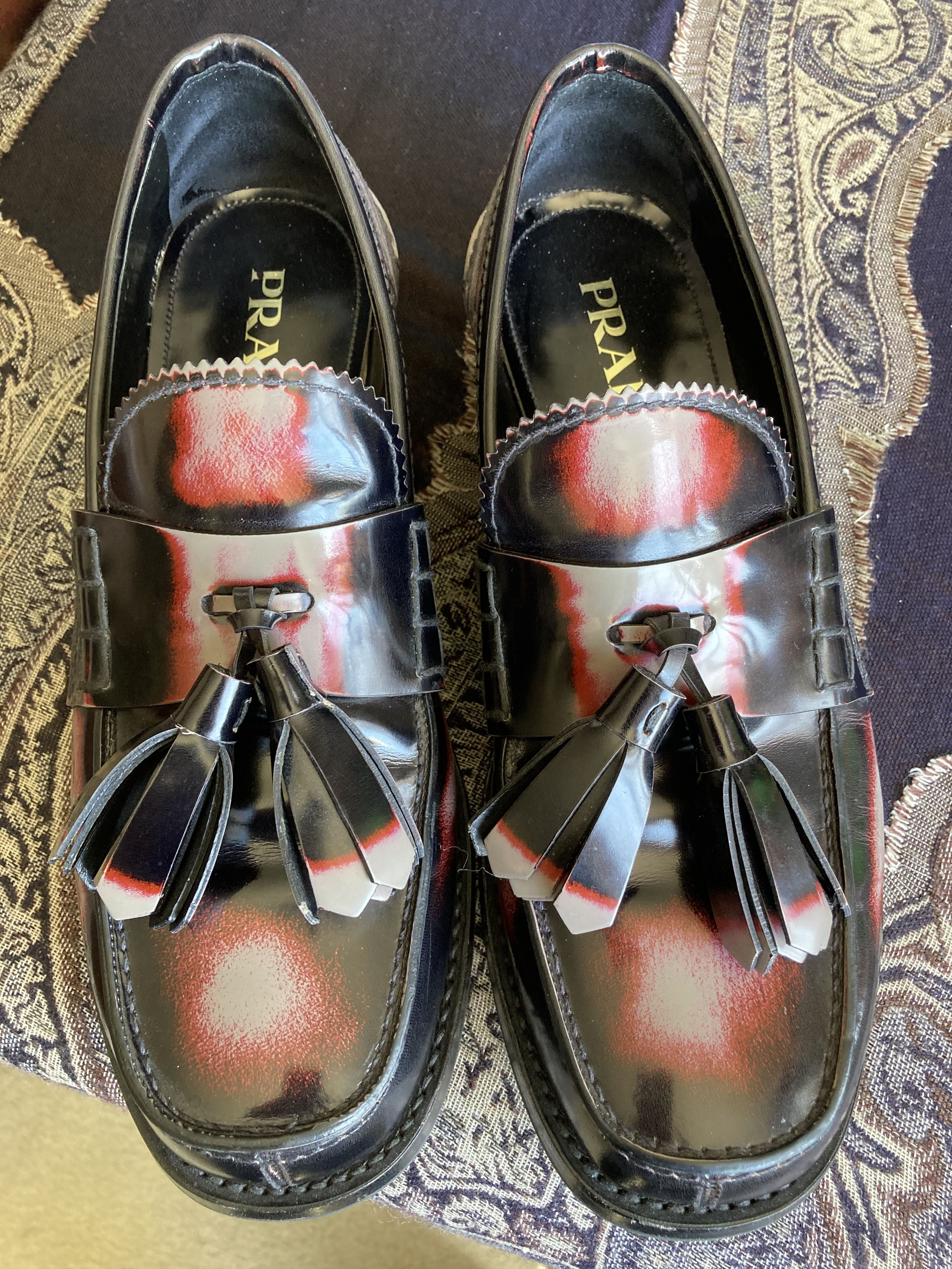 AW2017 PRADA Fur Tassels Leather Loafers