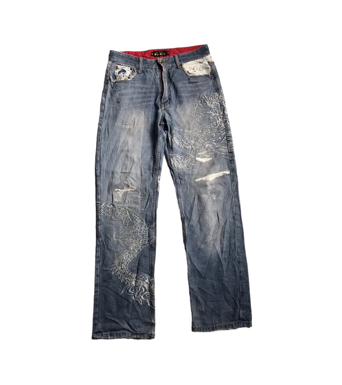 GOA FUGUTAITEN DISTRESSED DENIM DRAGON OVERPRINT Size US 30 / EU 46 - 1 Thumbnail