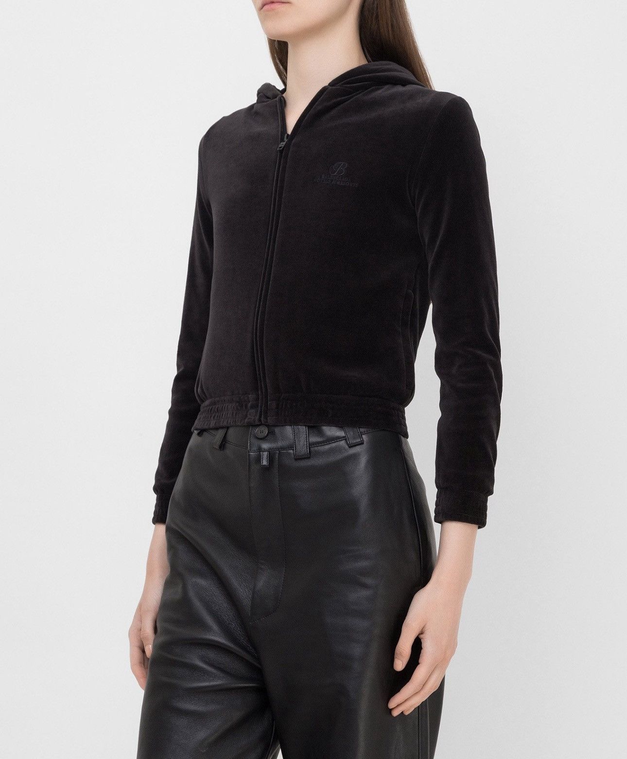 Balenciaga Balenciaga 2021 Hotel & Resorts Velour Cropped Hoodie Size L / US 10 / IT 46 - 1 Thumbnail